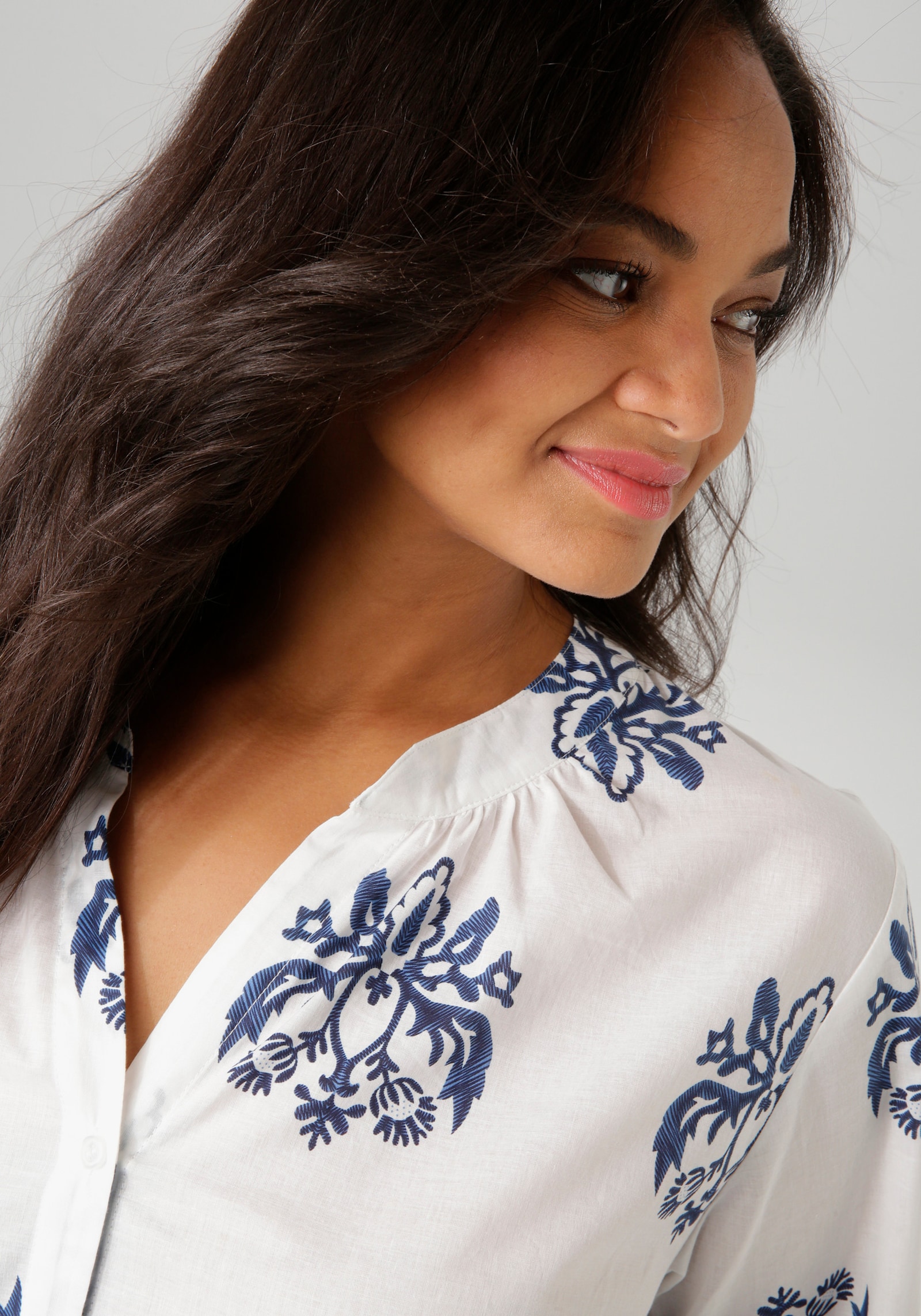 Aniston PLUS Longbluse - weiß-marine-blau