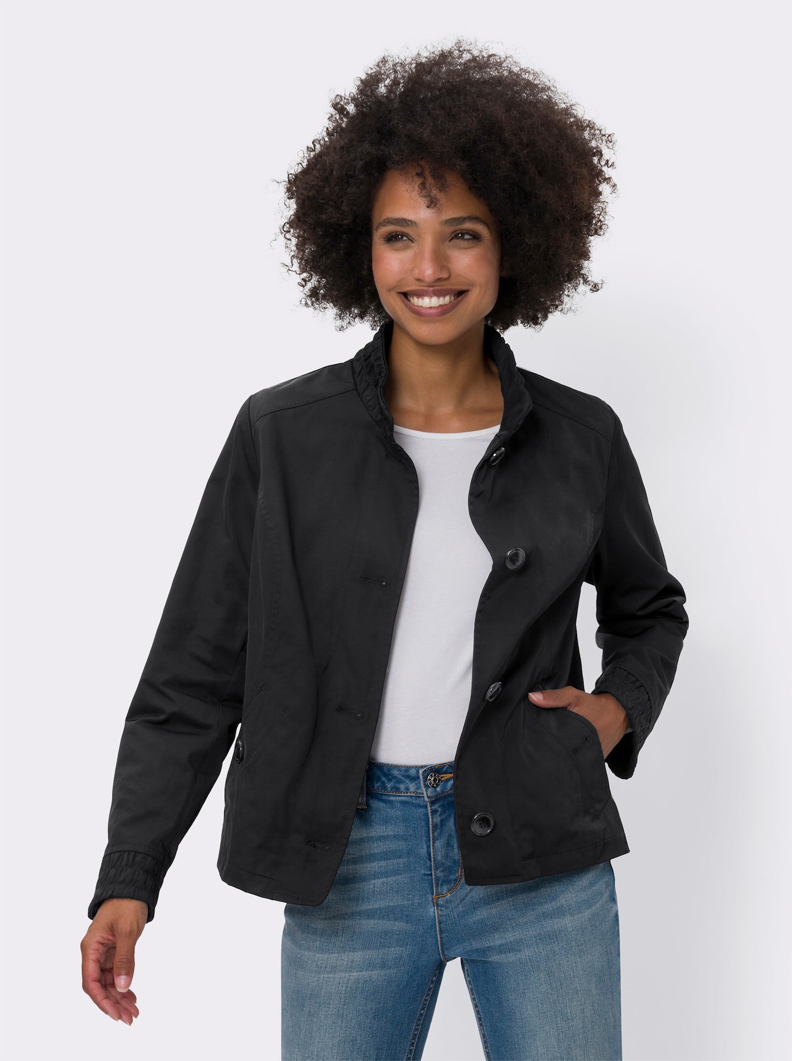 heine Übergangsjacke mit Smok-Abschlüssen - schwarz