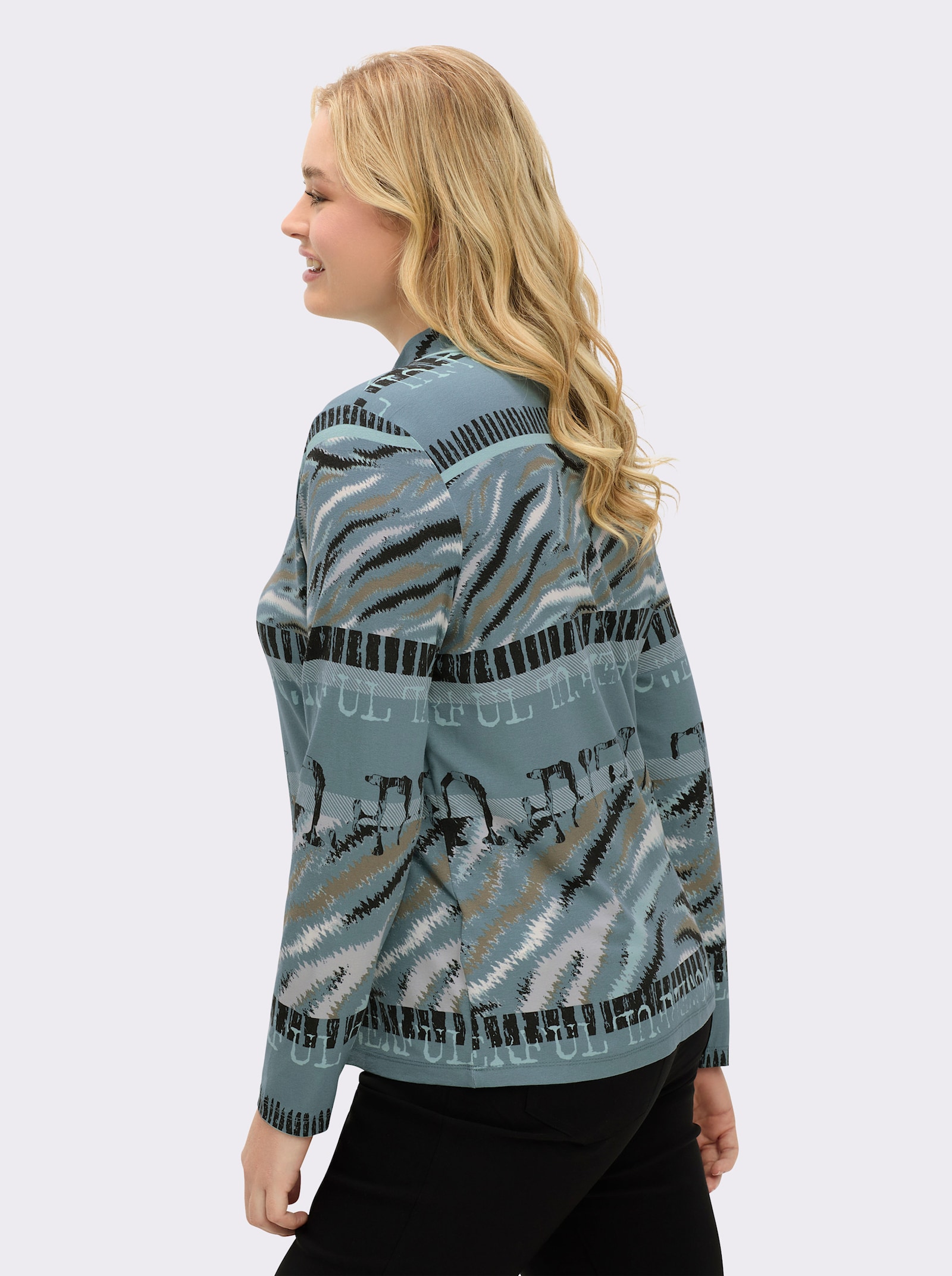 Stehkragenshirt im Grafik-Dessin - jade-graphit-bedruckt