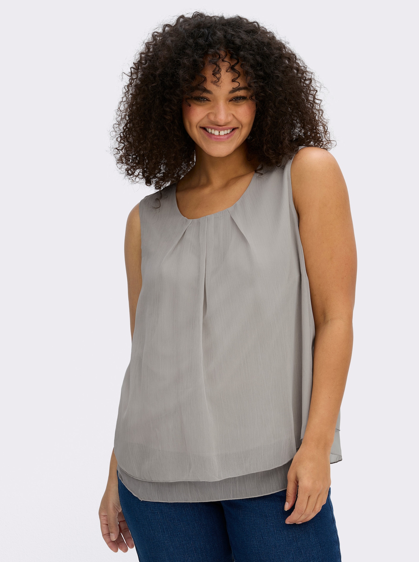 Blusentop in Crêpe-Qualität - silbergrau