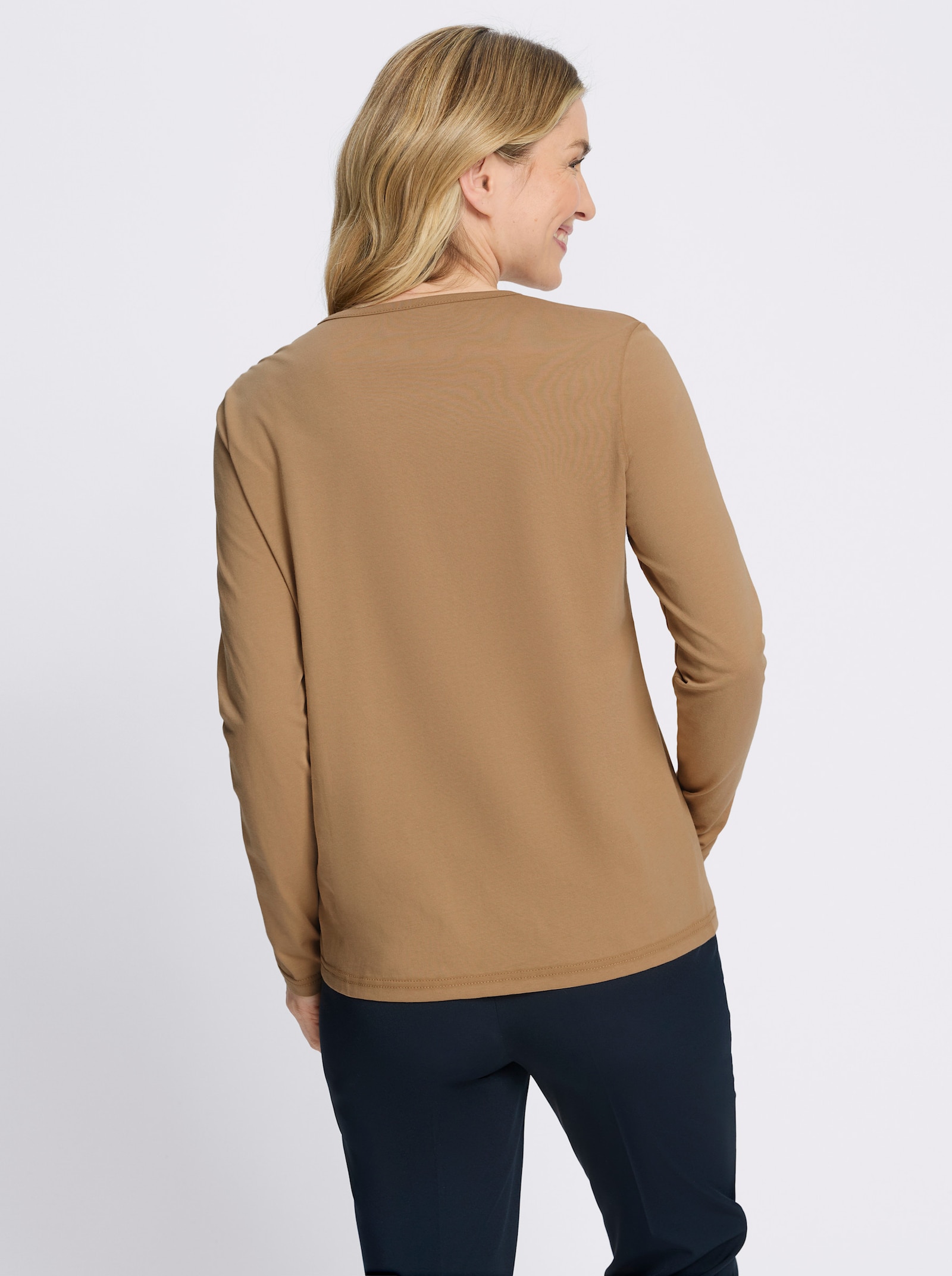 Langarmshirt mit platziertem Rosen-Leo-Print - camel