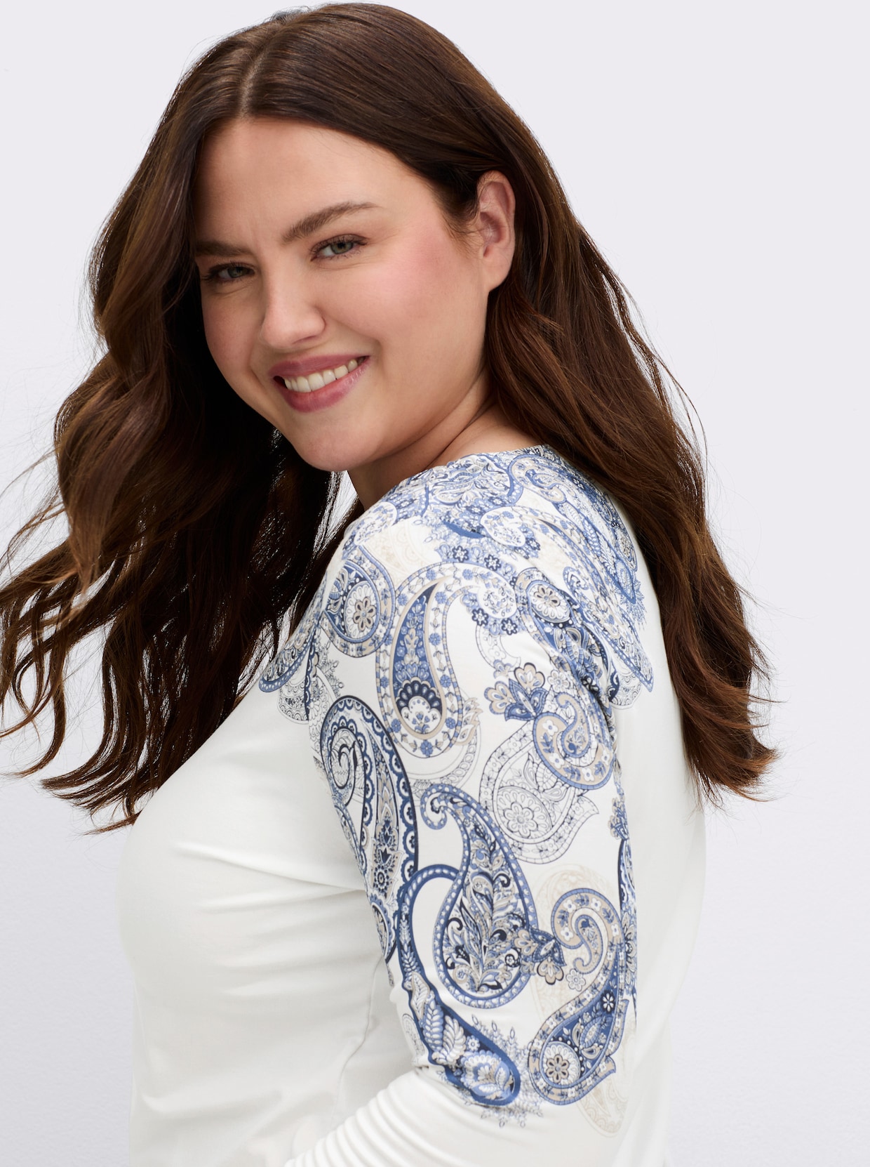 3/4-Arm-Shirt mit Paisley-Druck - ecru-marine-bedruckt