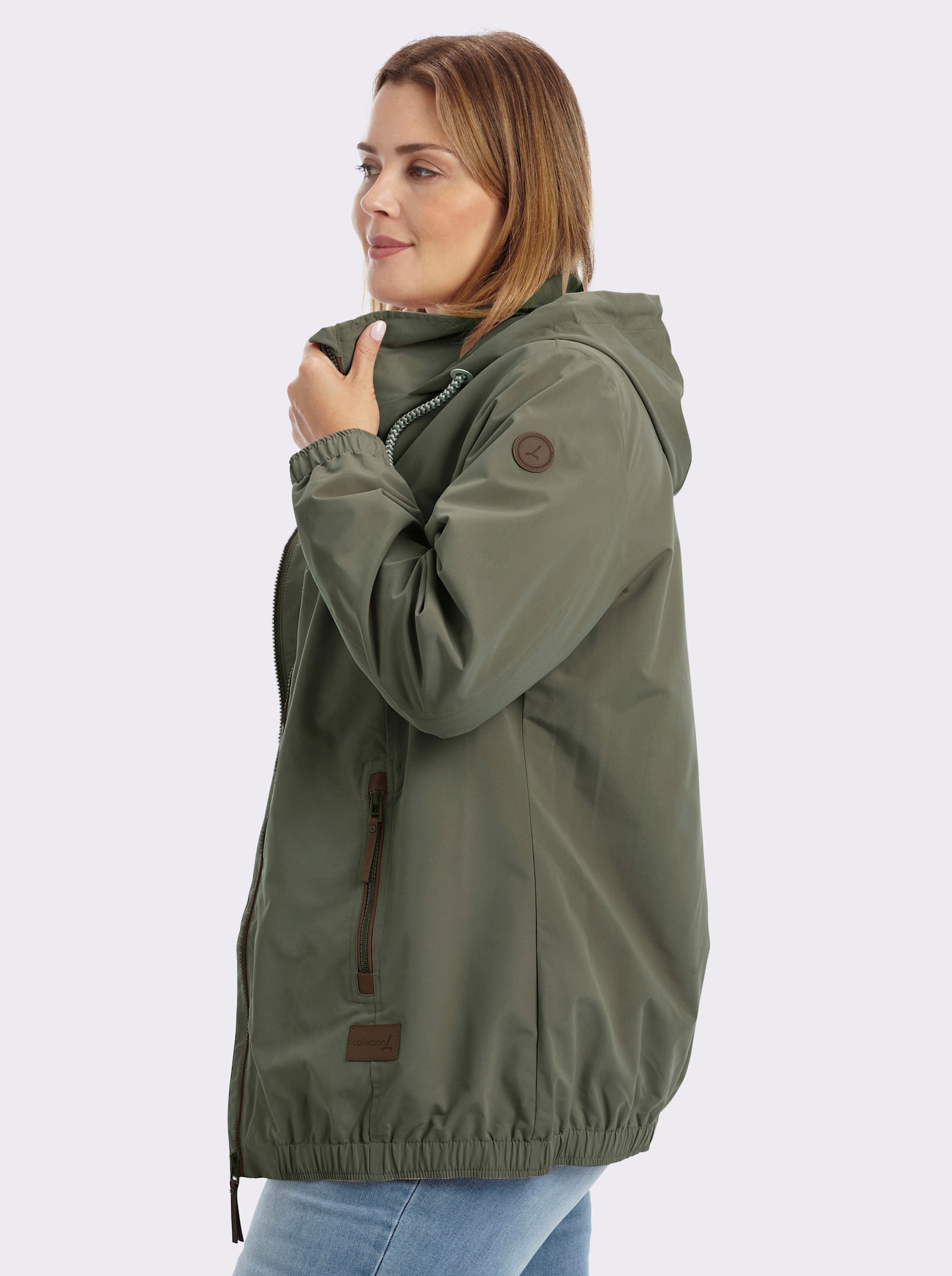Freizeitjacke mit Lederimitat-Paspeln - khaki