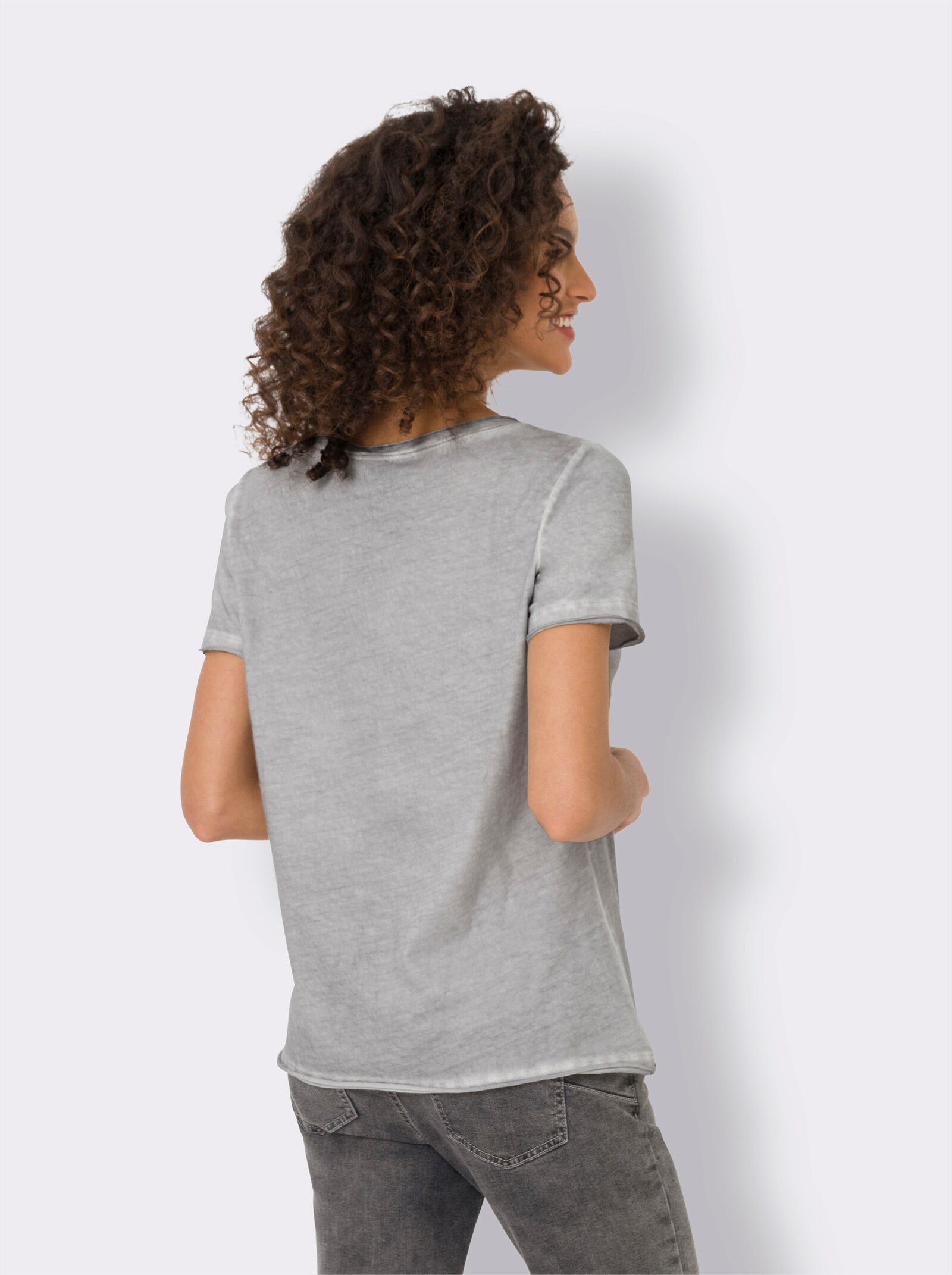 heine Kurzarmshirt in Oil-dyed-Waschung - hellgrau
