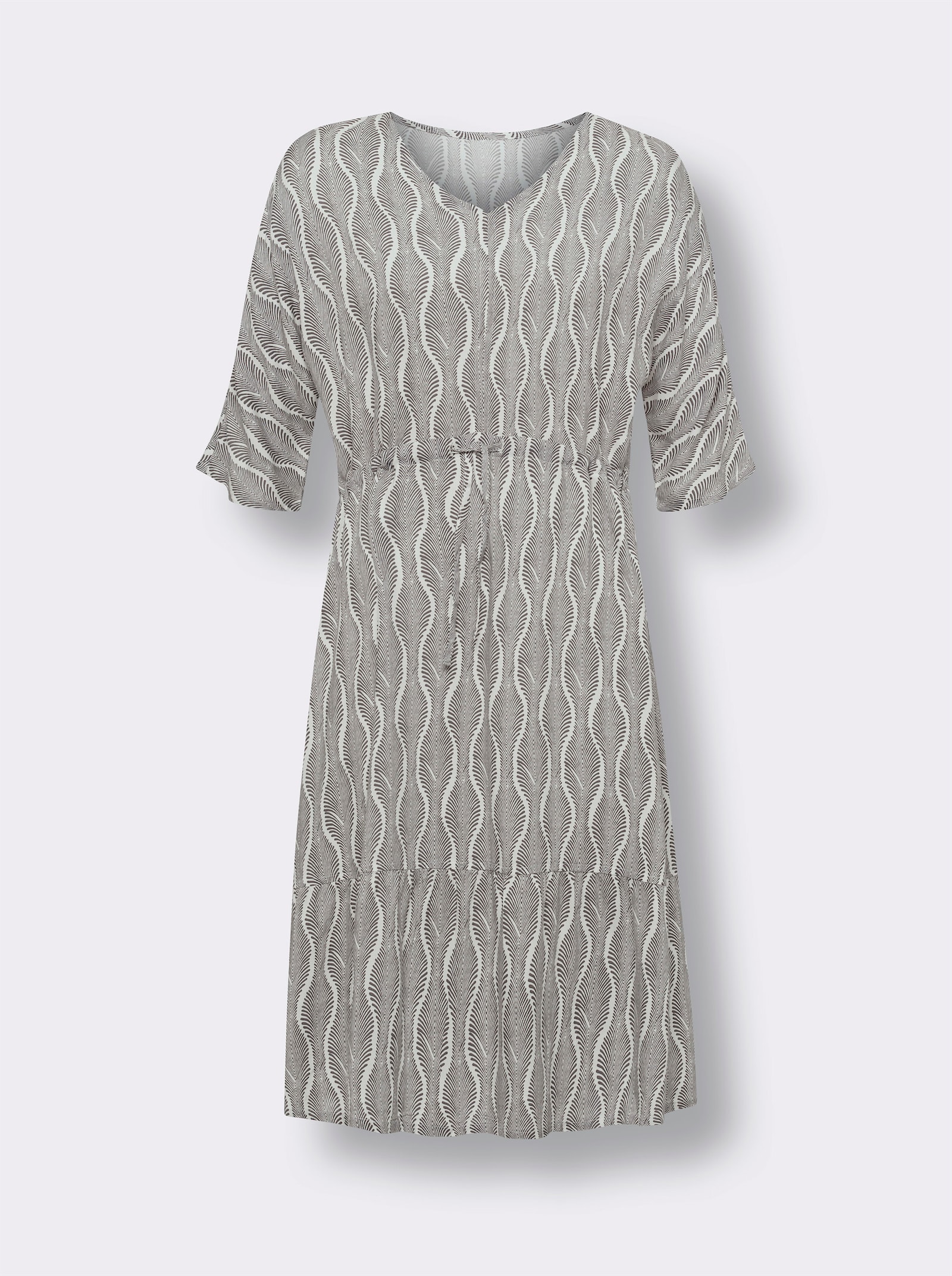 Sommerkleid mit Fledermaus-Ärmeln - ecru-anthrazit-bedruckt