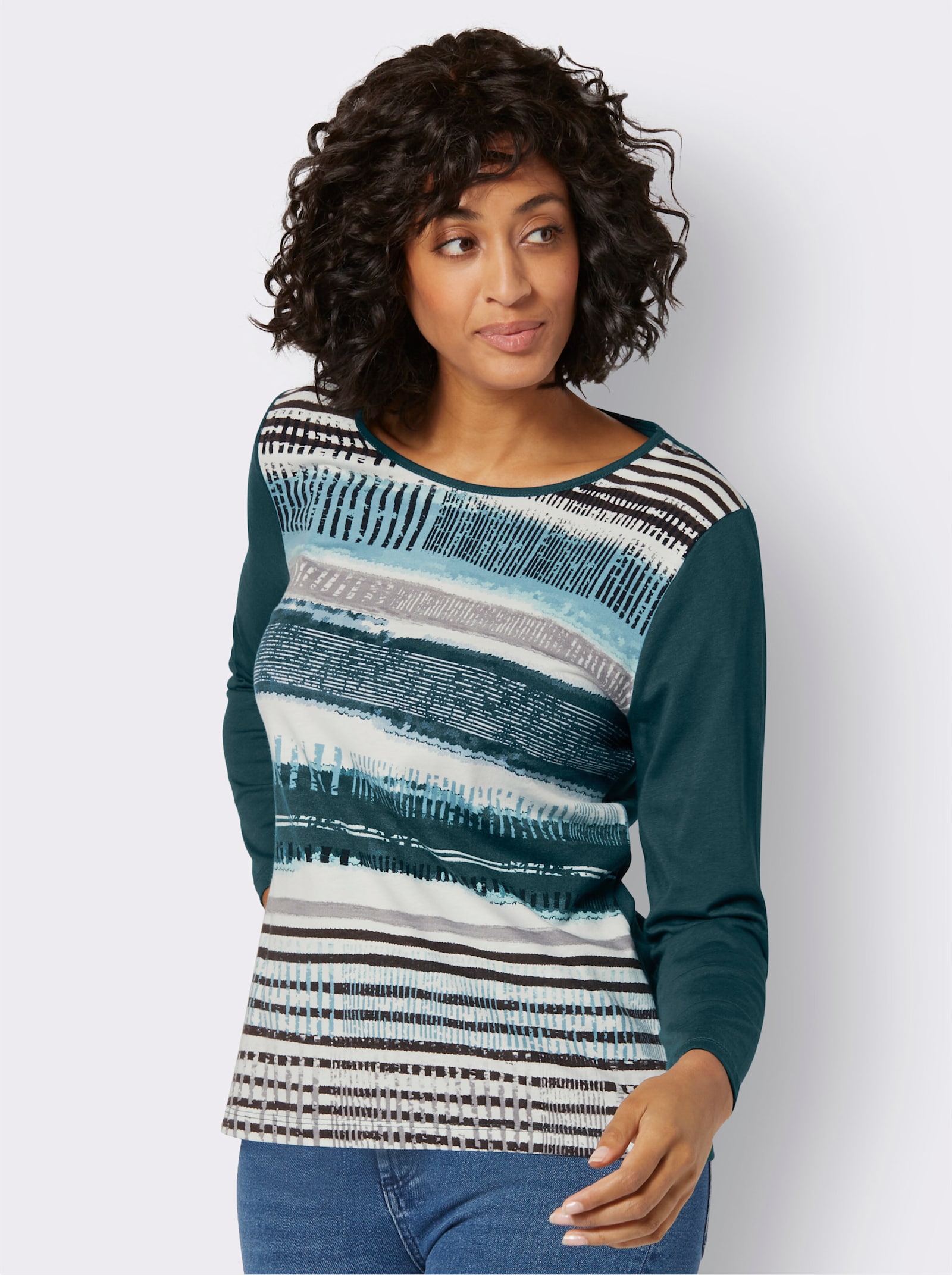 Langarmshirt mit grafischem Muster vorne - tanne-gestreift