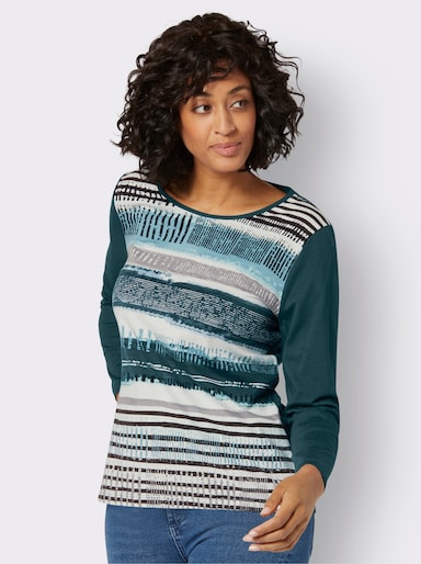 Langarmshirt mit grafischem Muster vorne - tanne-gestreift