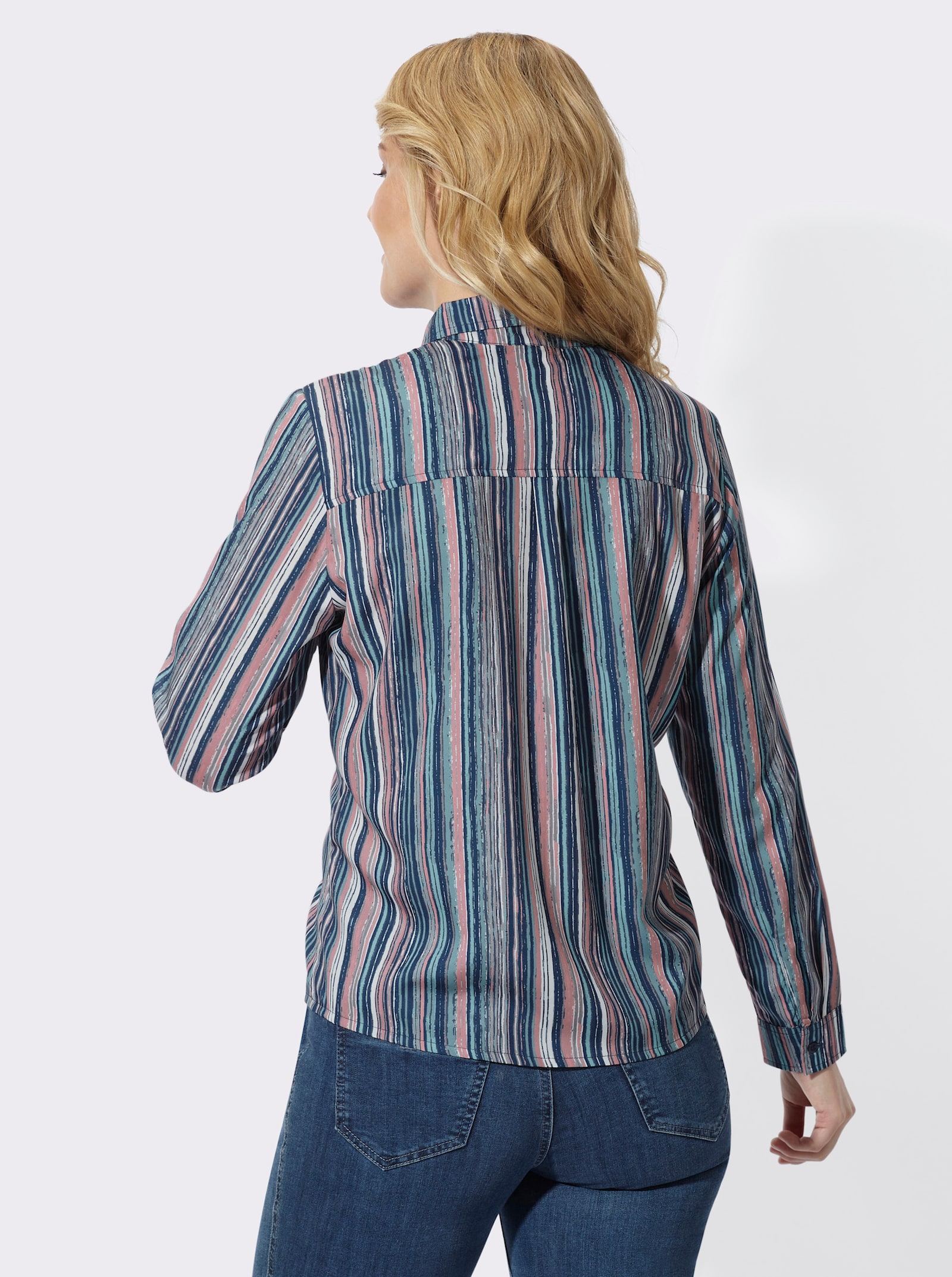 Hemdbluse im Streifenmuster - marine-rosenholz-gestreift