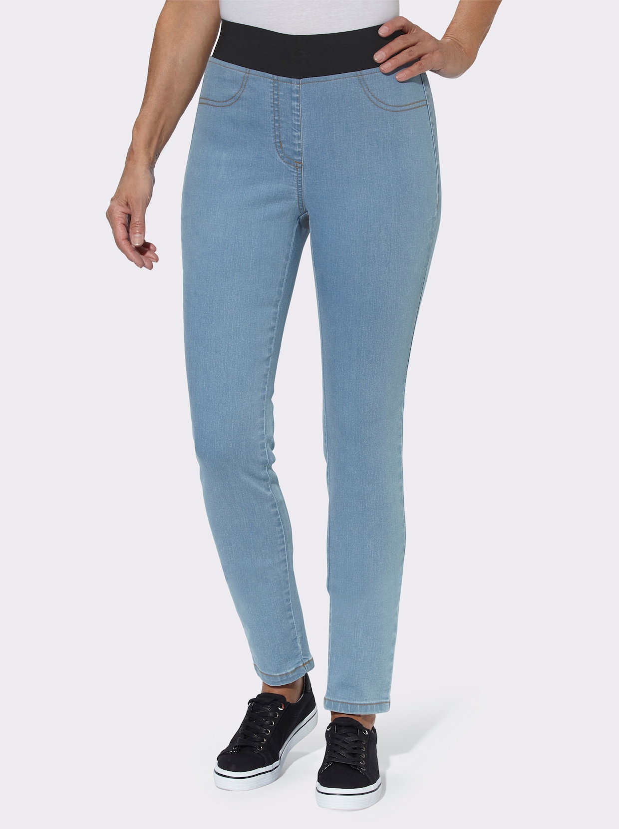 Navliekacie džínsy - bielená modrá