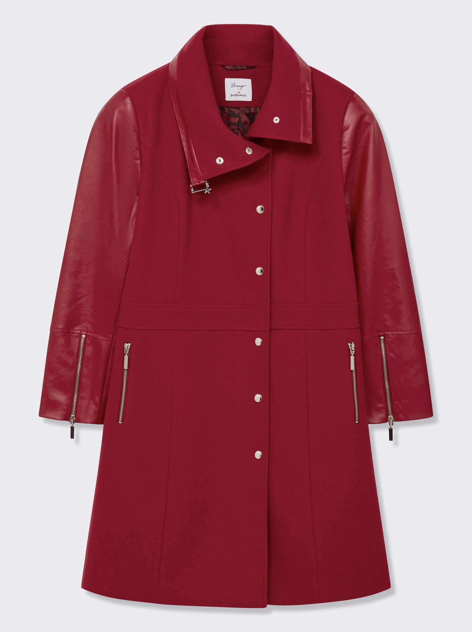 sheego by Joe Browns Kurzmantel im Biker-Stil, Materialmix - kirsche