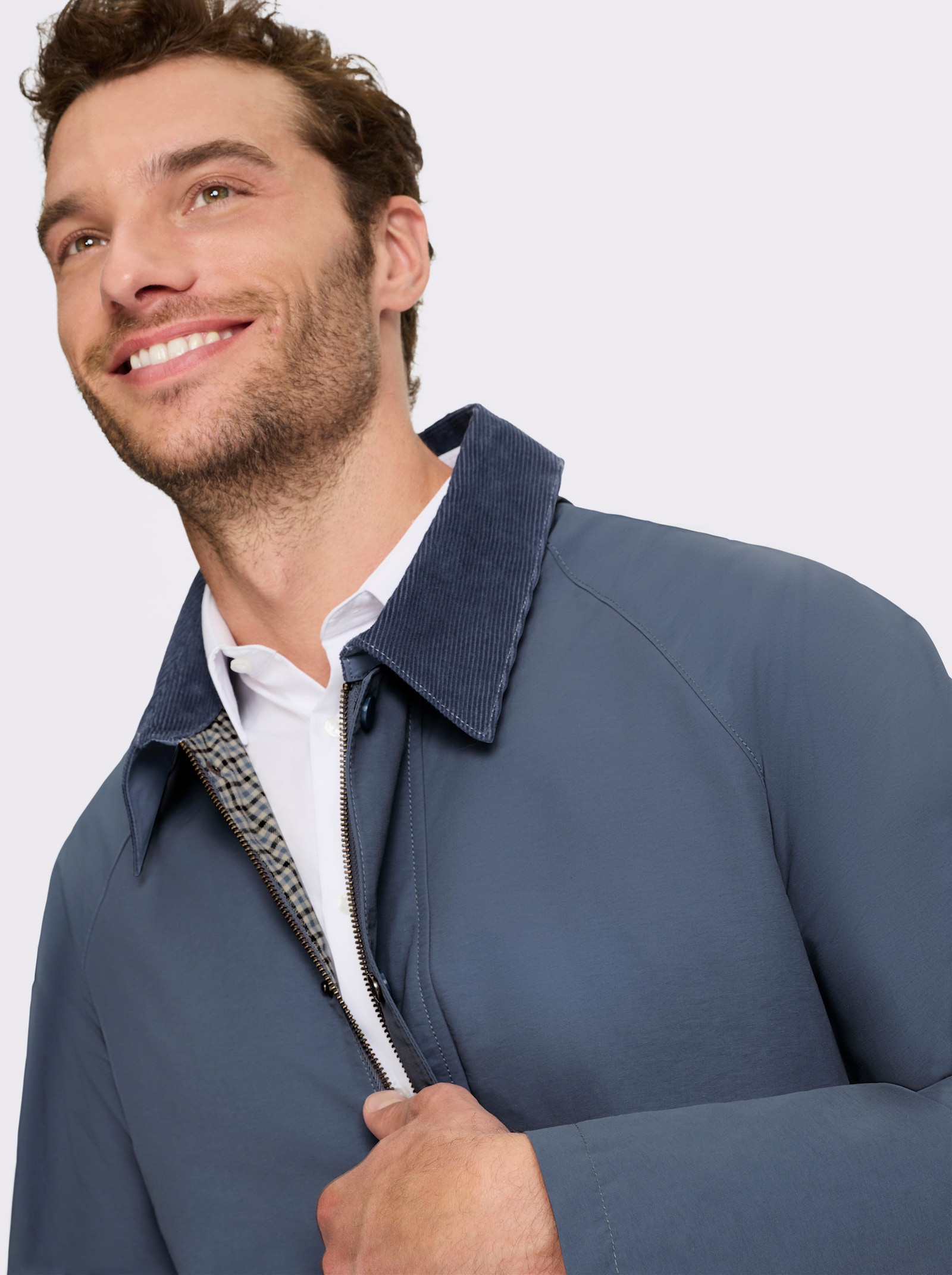 Marco Donati Jacke mit Flanell-Karofutter - rauchblau