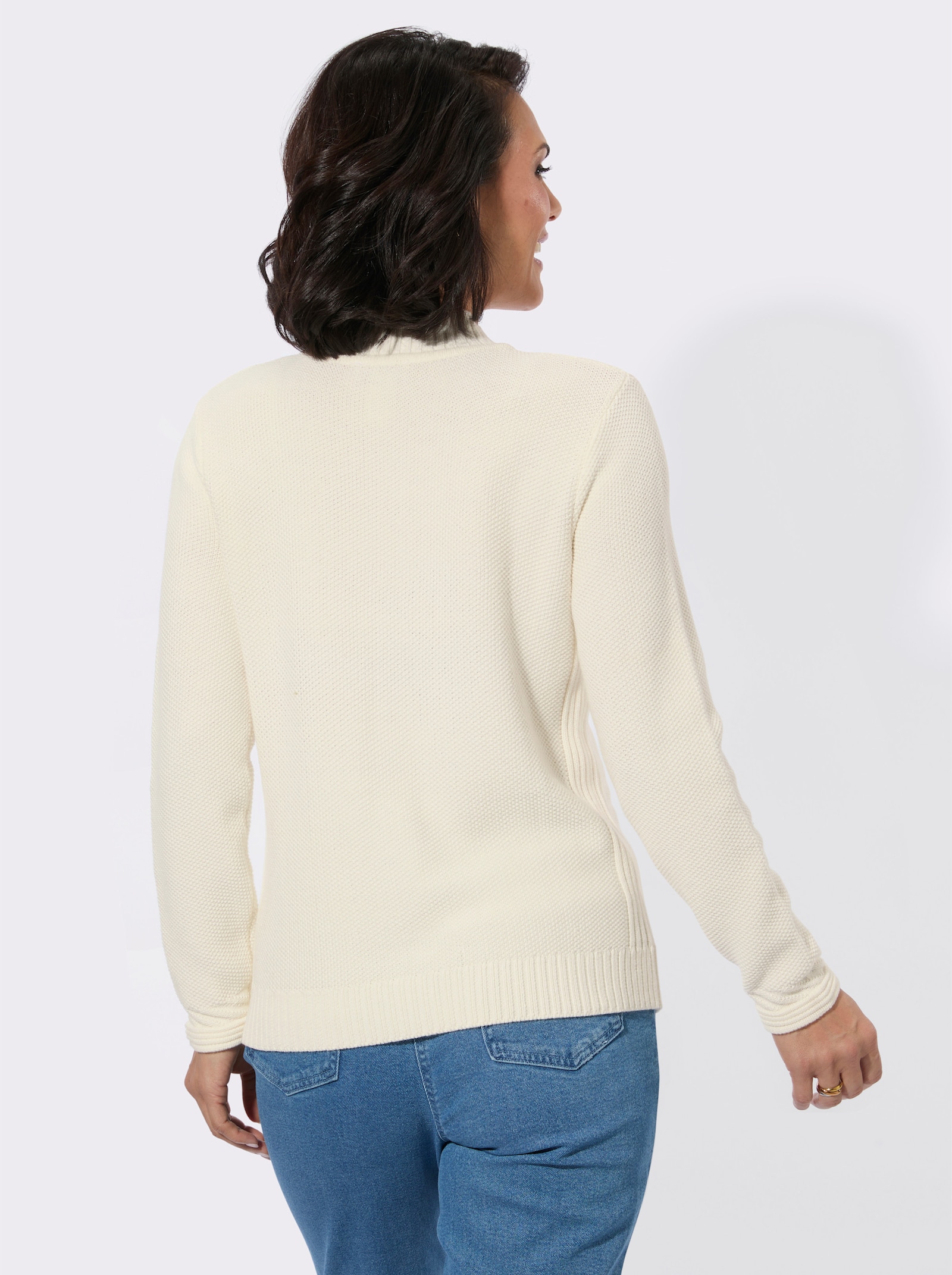 Stehkragenpullover mit Zopfmuster - ecru