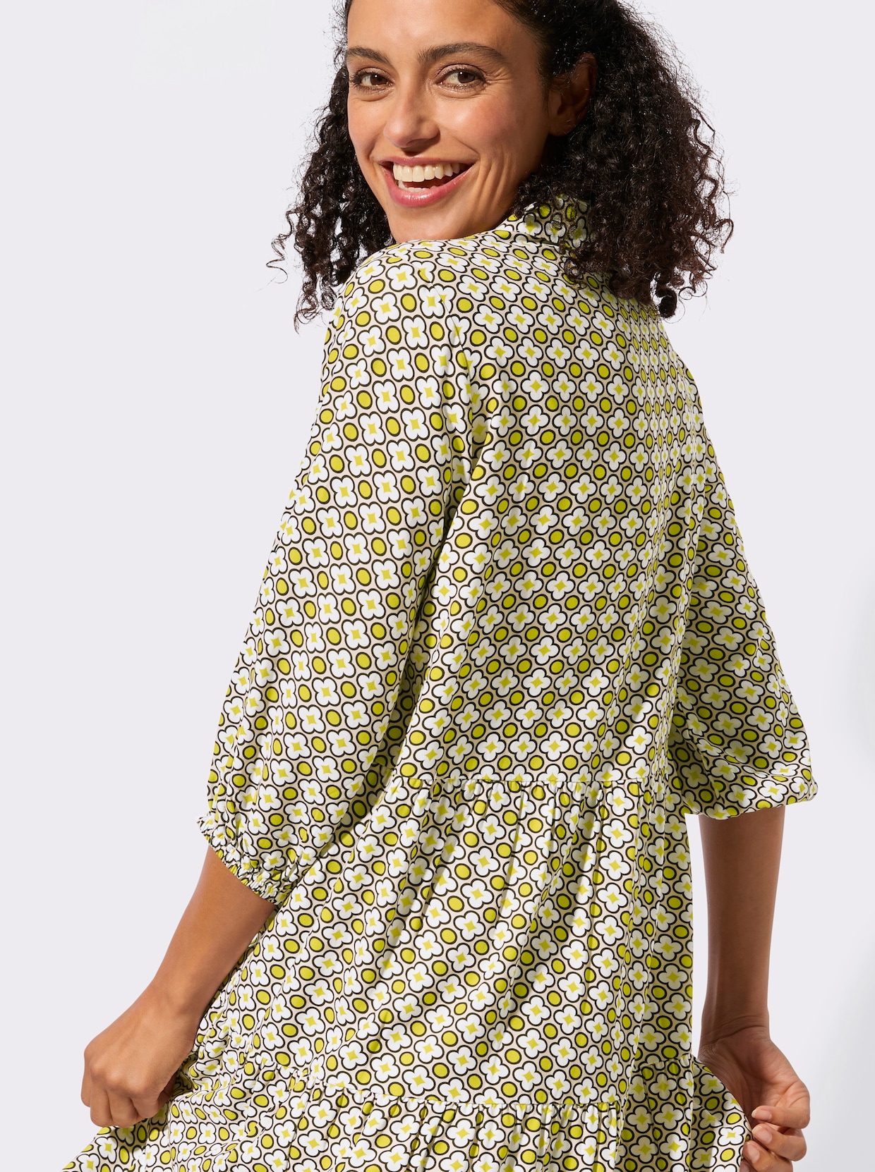 Stufenkleid - sand-limone-bedruckt
