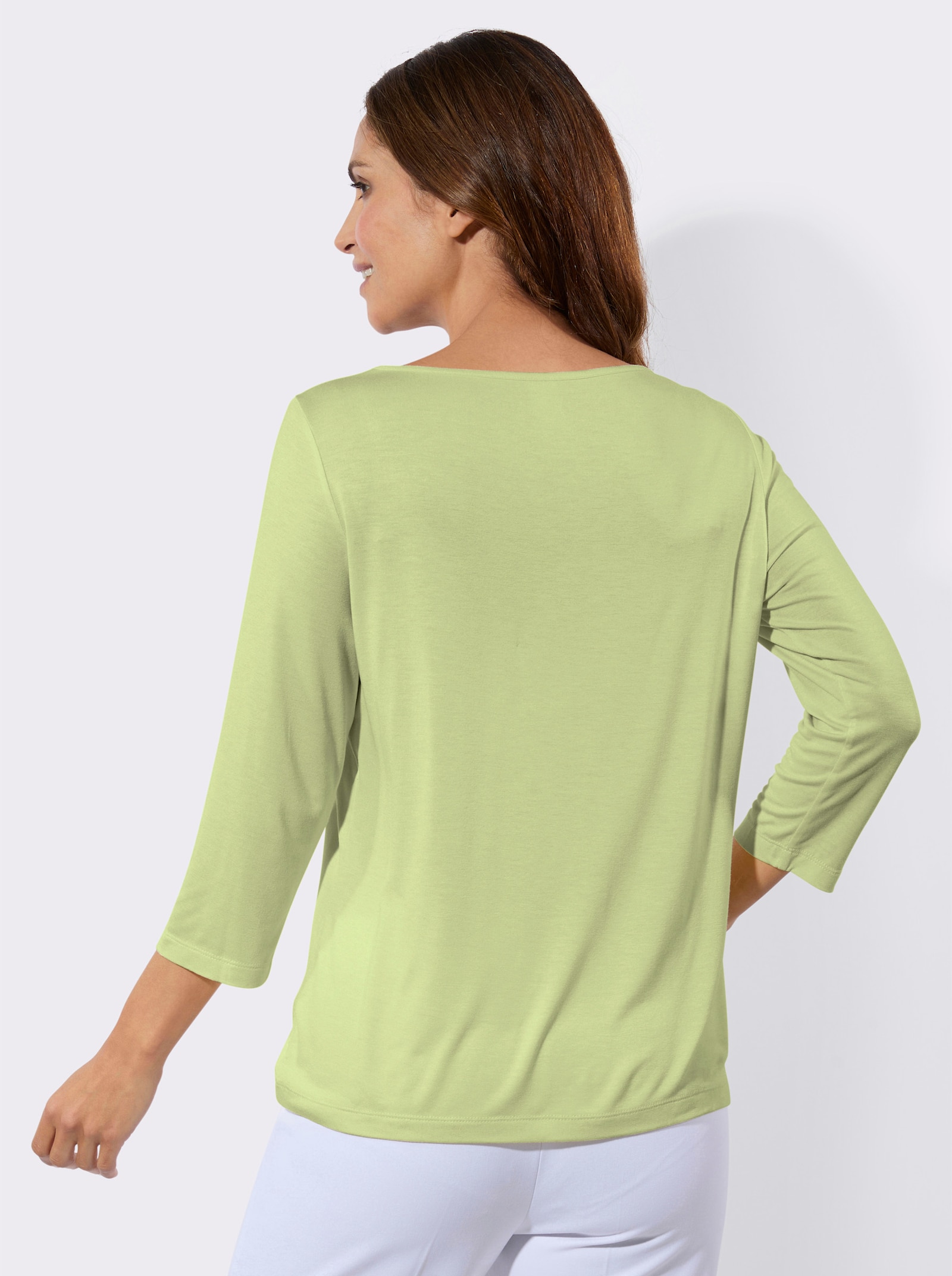 Shirt met 3/4-mouwen en transparante inzetten - pistache