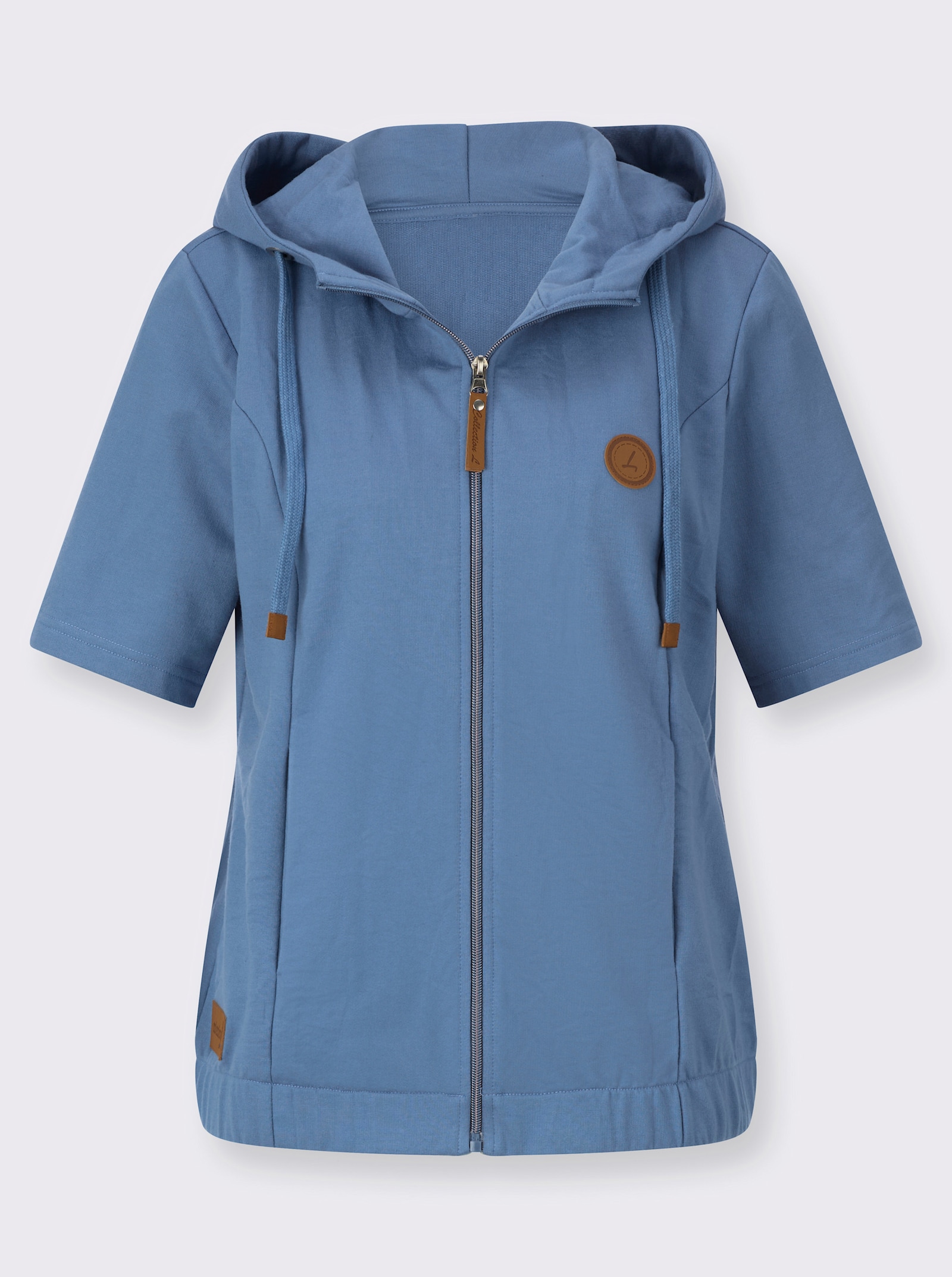 Shirtjacke mit Kapuze und Halbärmeln - mittelblau