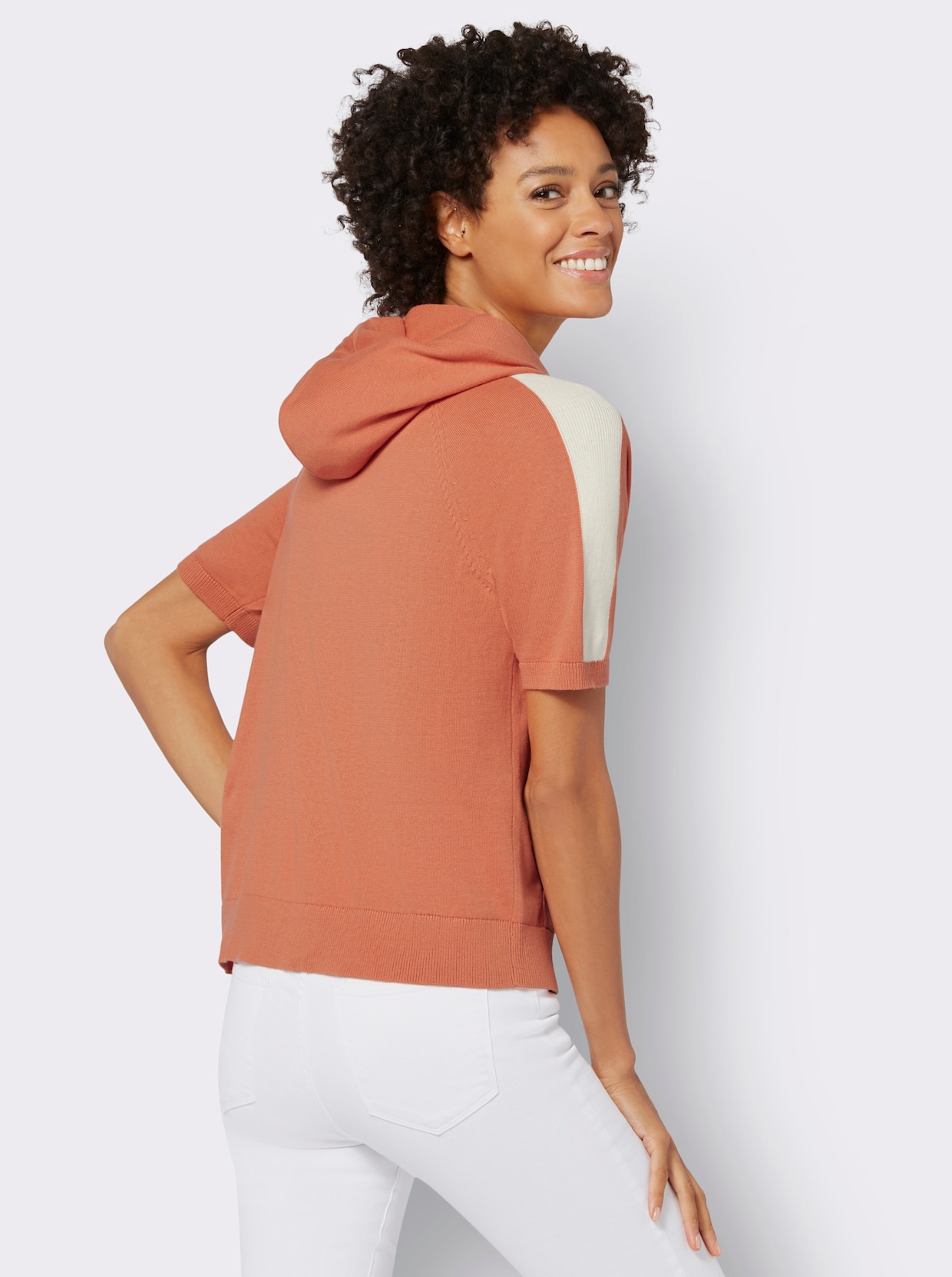 Pullover met korte mouwen - papaja/ecru