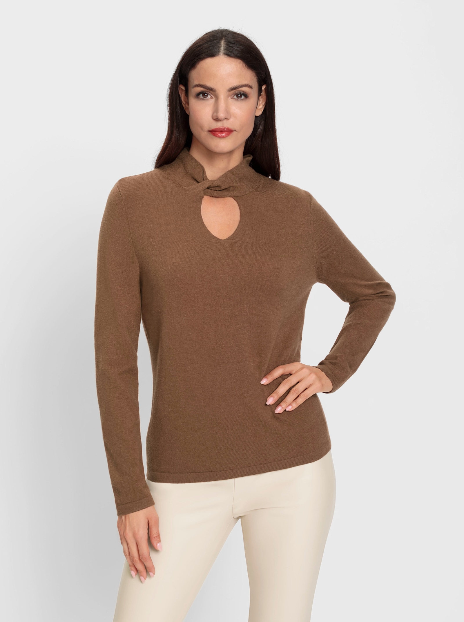 heine Stehkragenpullover mit geknotetem Detail - braun