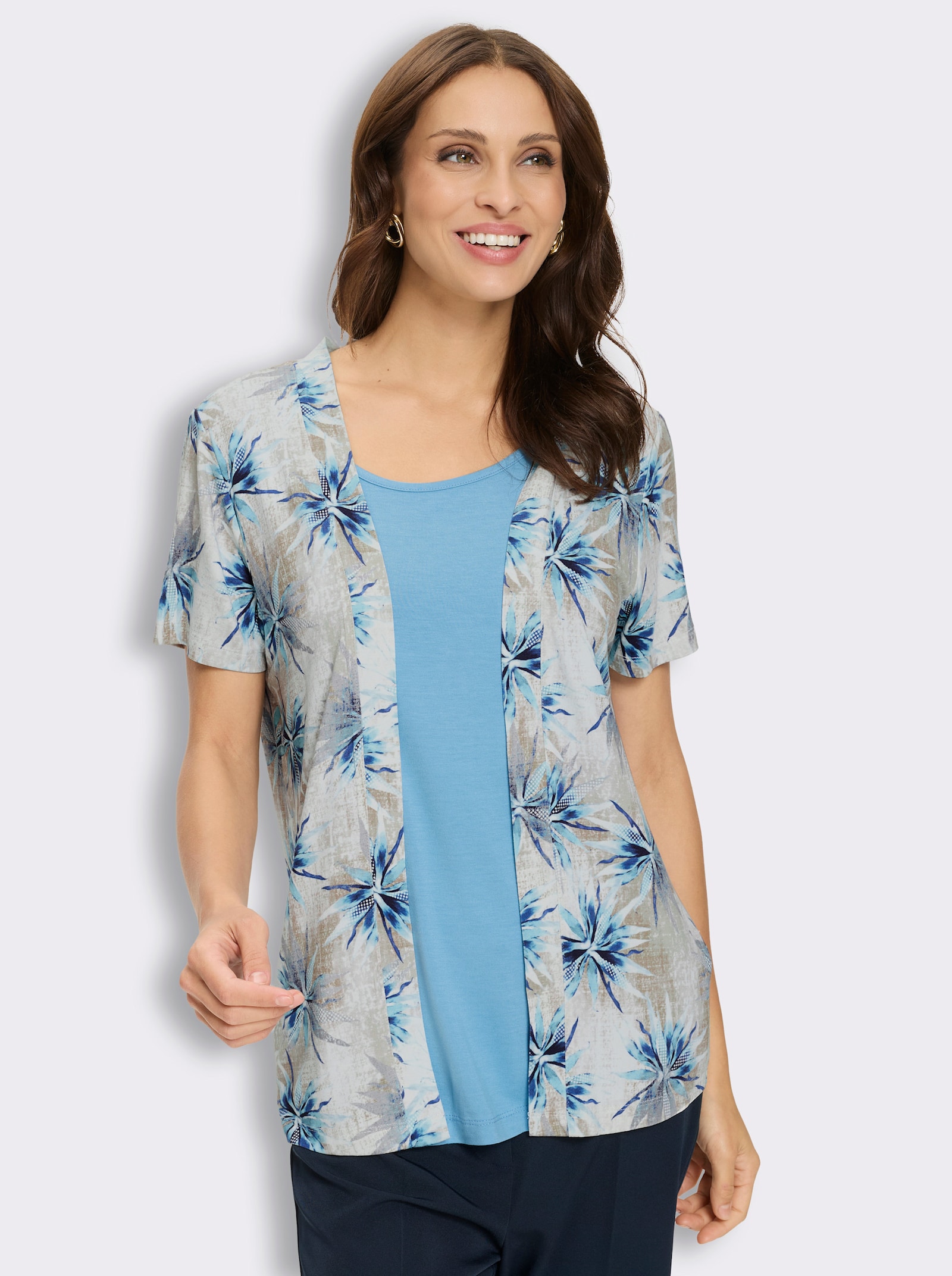 2-in-1-Shirt mit Elasthan-Anteil - aqua-marine-bedruckt