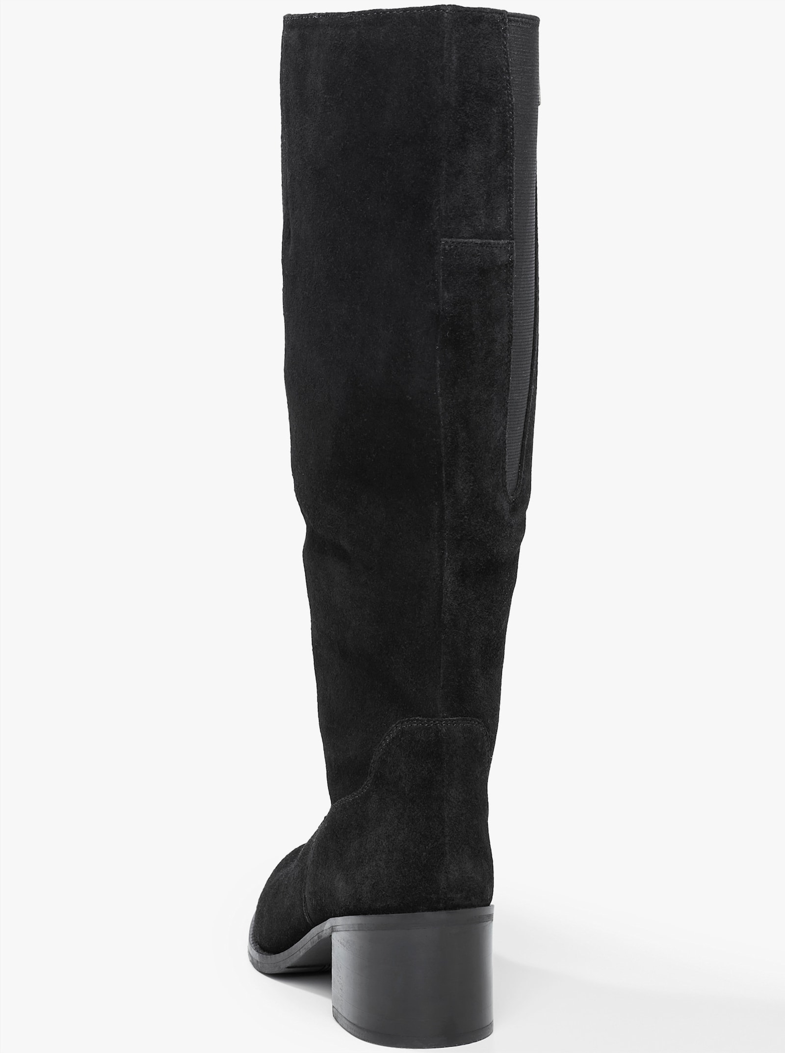 sheego Weitschaftstiefel mit Stretcheinsatz, aus Veloursleder - schwarz