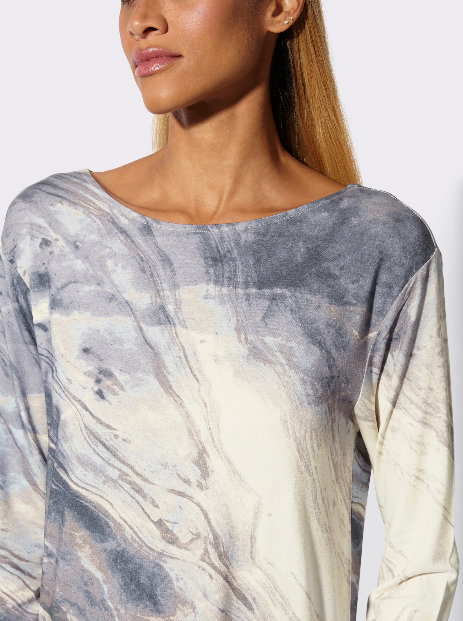 wäschepur Nachthemd mit Seitenschlitzen - champagner-rauchblau-bedruckt