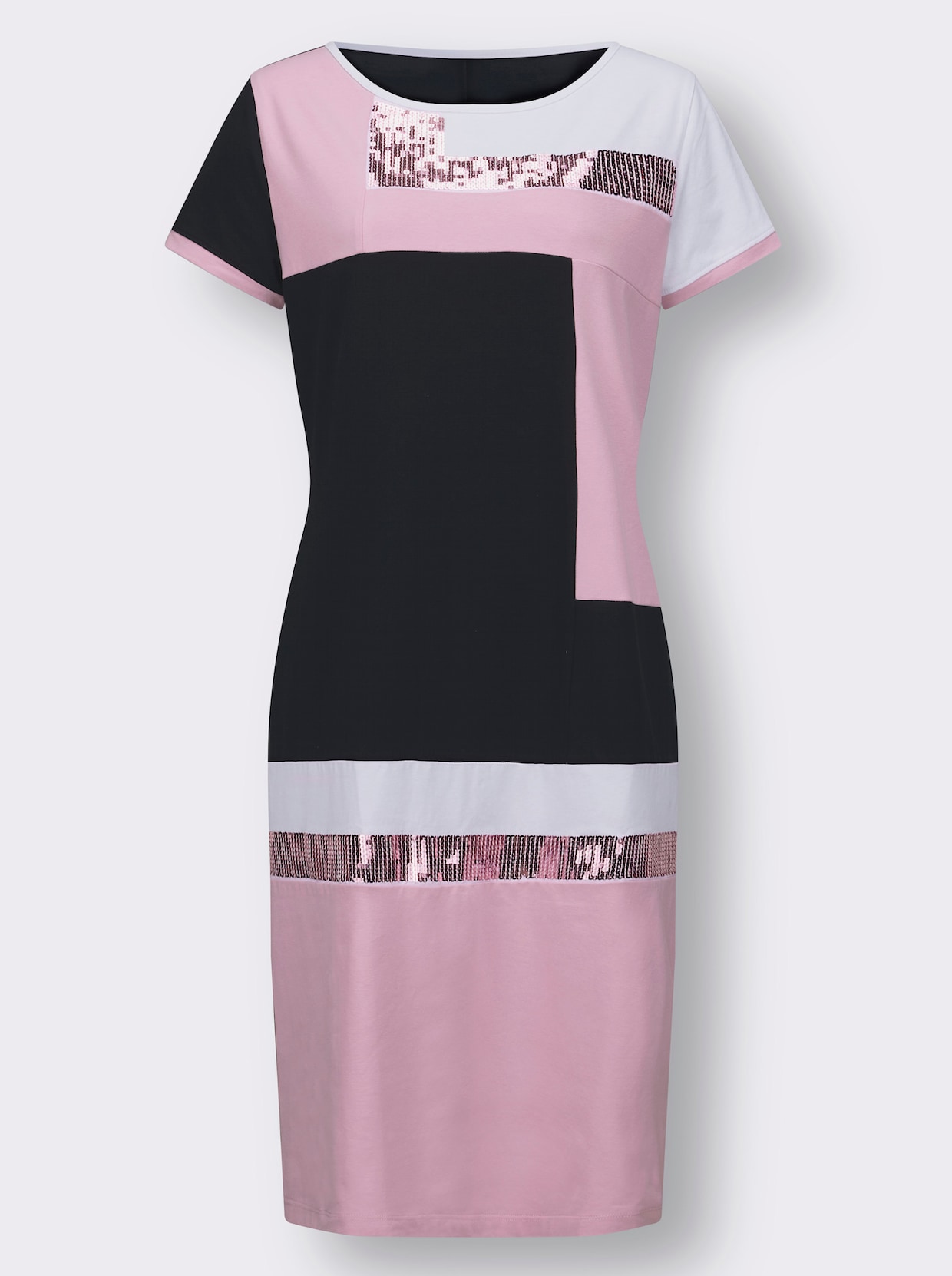 Jerseykleid - schwarz-hellrosé