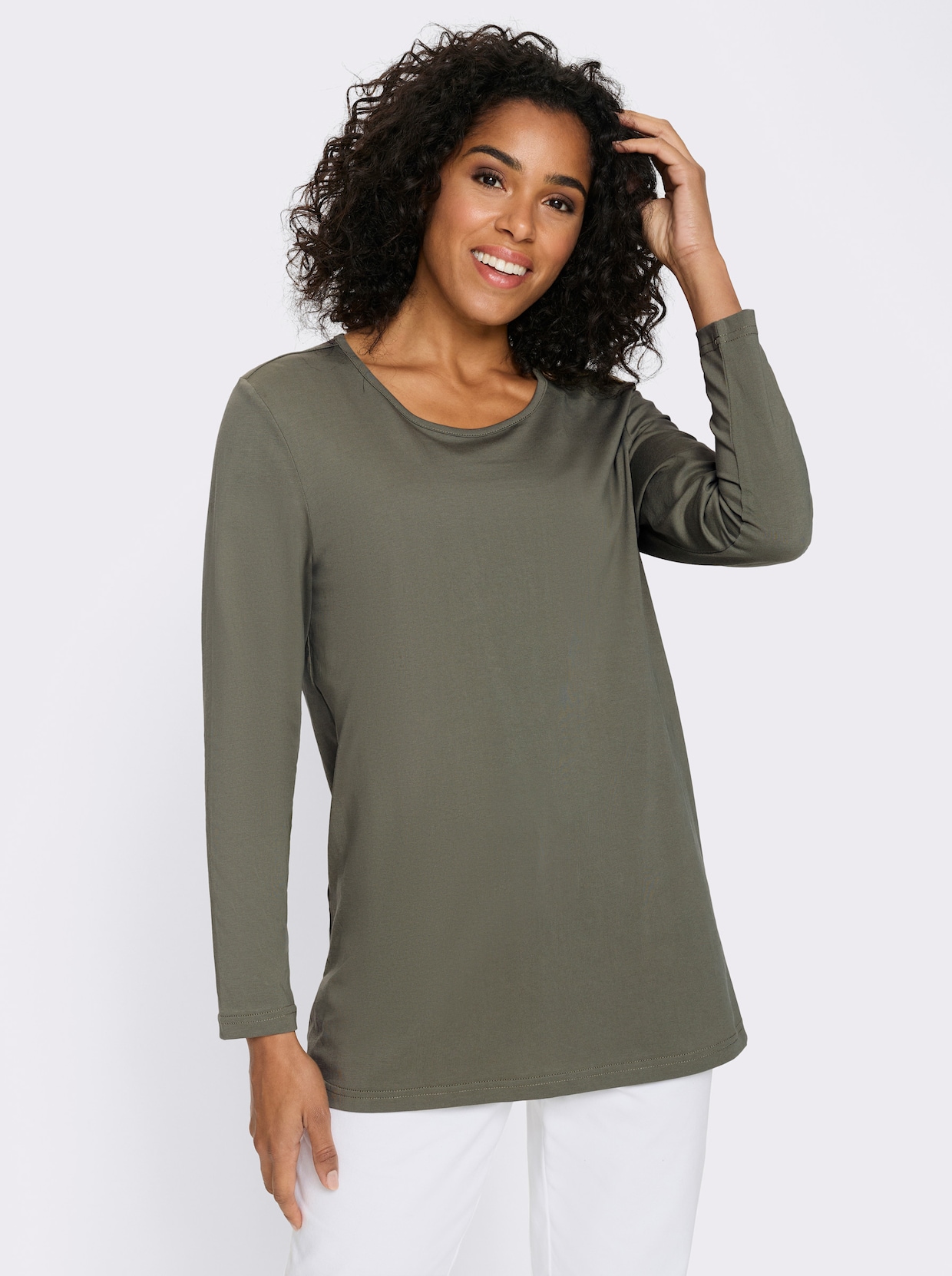 Longshirt mit Zierknöpfen - khaki