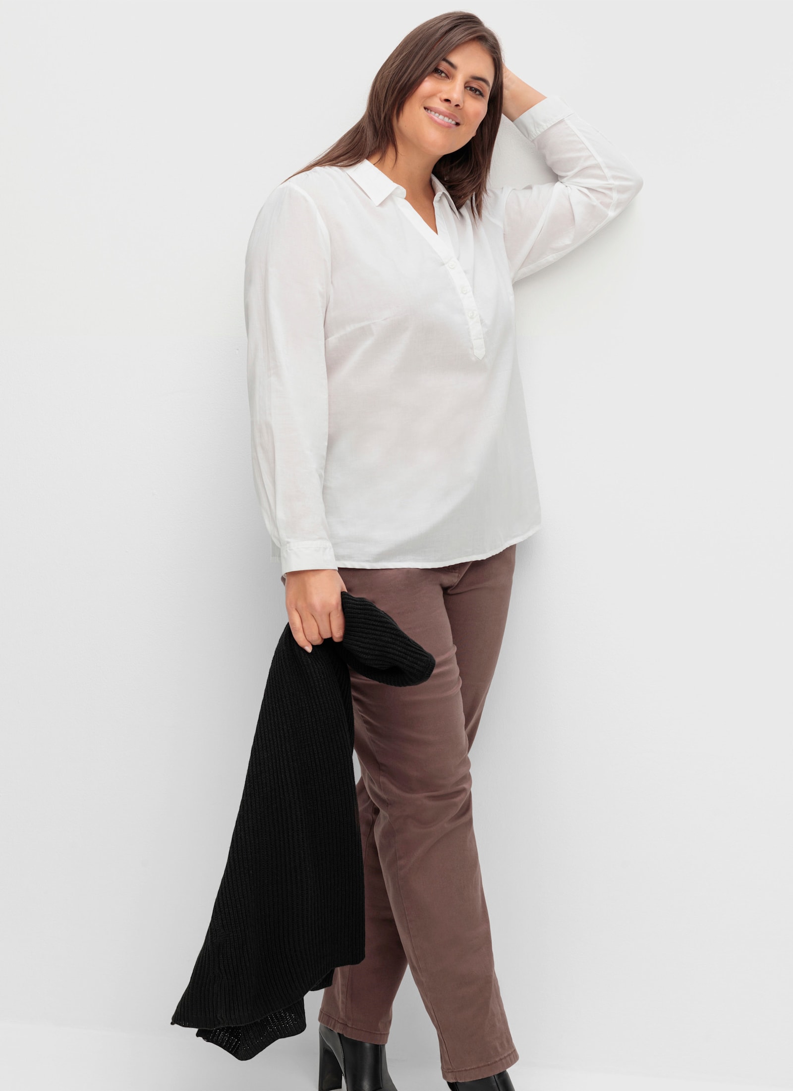 Hemdbluse mit kurzer Knopfleiste - weiß