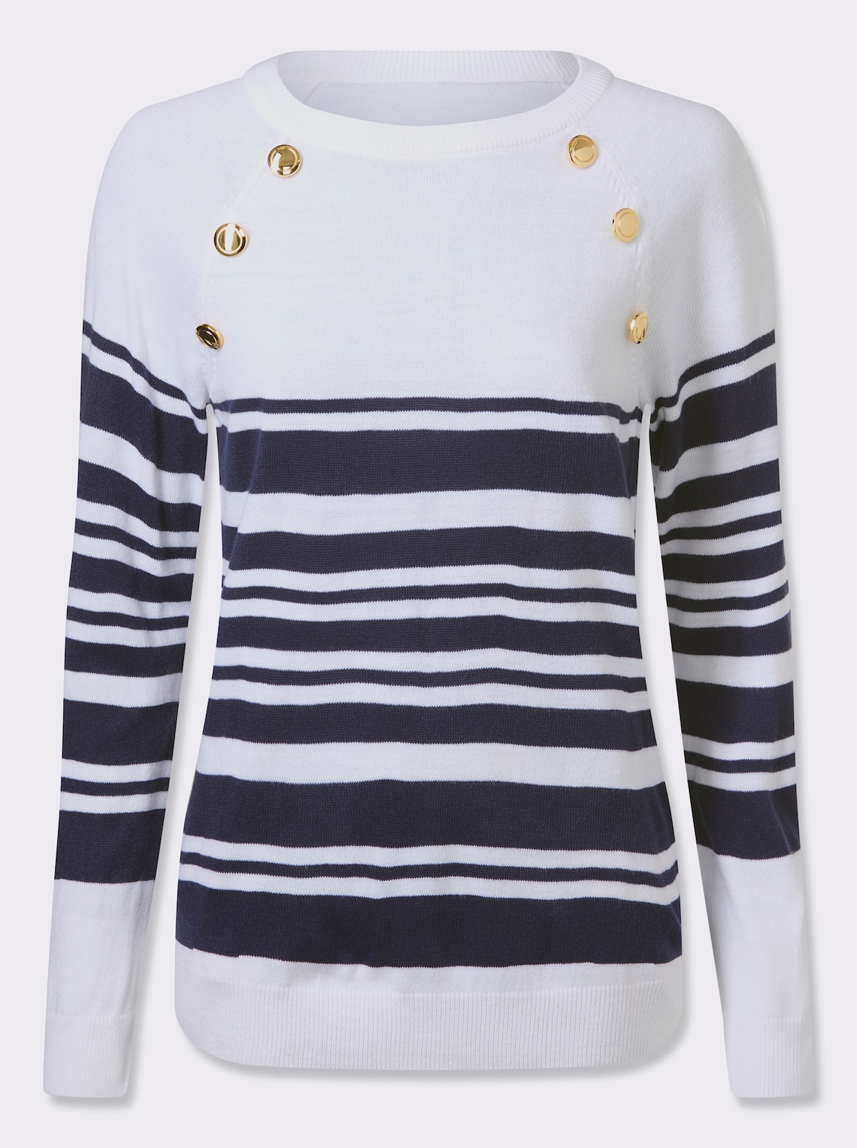 Svetr s dlouhým rukávem a zlatými knoflíky - bílá-námořnická modrá-proužek