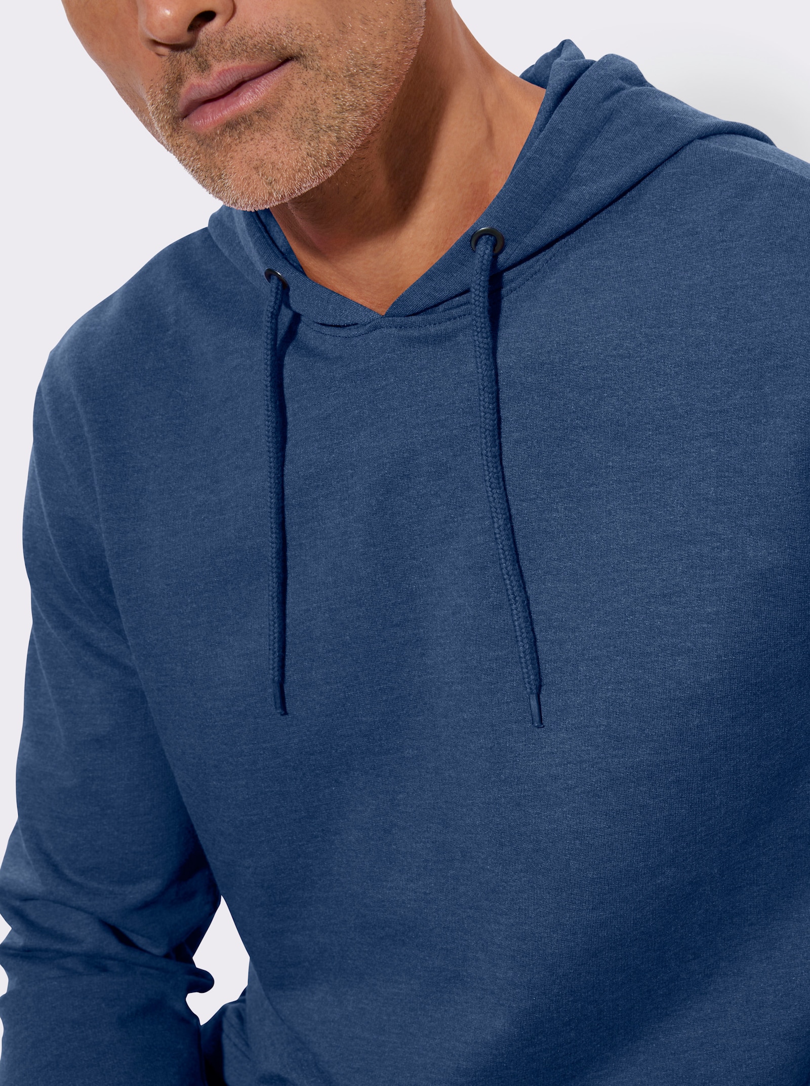 Sweatshirt mit Kapuze und Bindeband - jeansblau-meliert