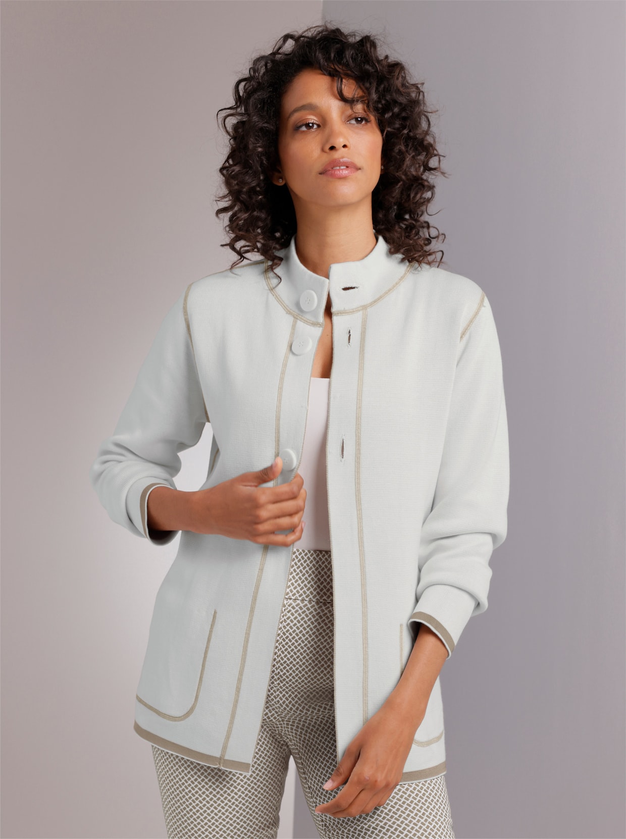 CREATION L PREMIUM Wendejacke aus Jacquard-Feinstrick - sesam-weiss