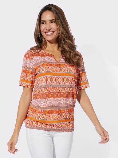 Kurzarmshirt aus reiner Baumwolle - papaya-terra-bedruckt