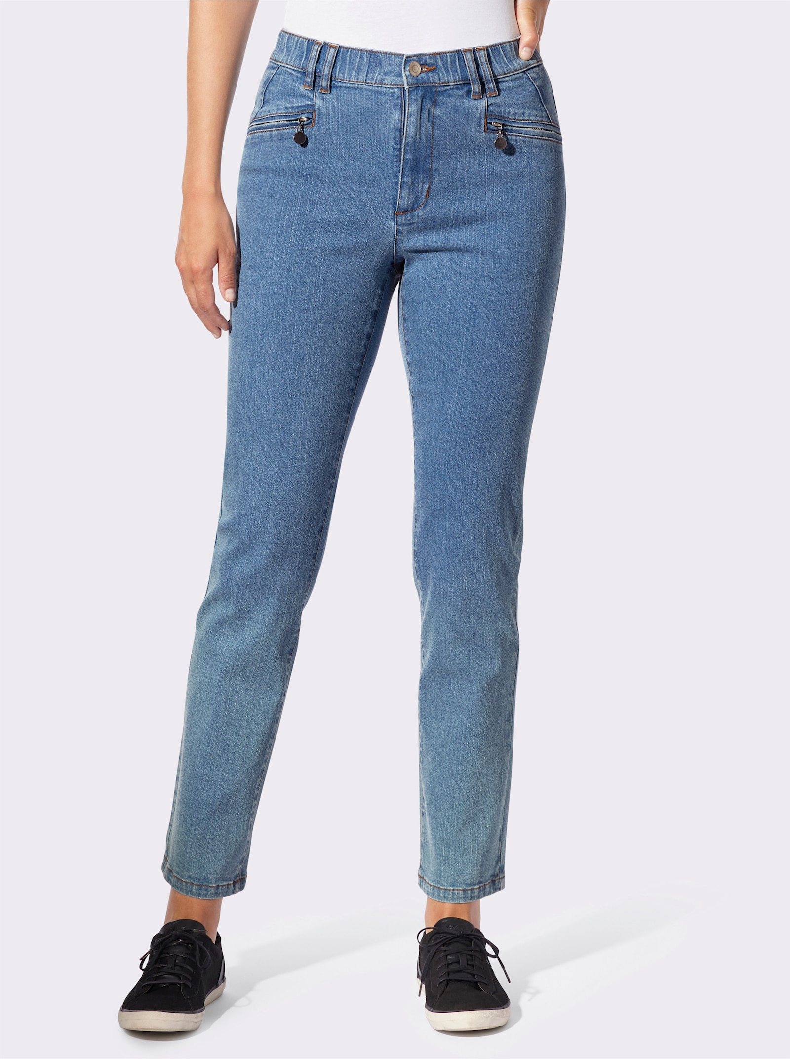 Jeans mit Reißverschluss-Taschen - blue-bleached
