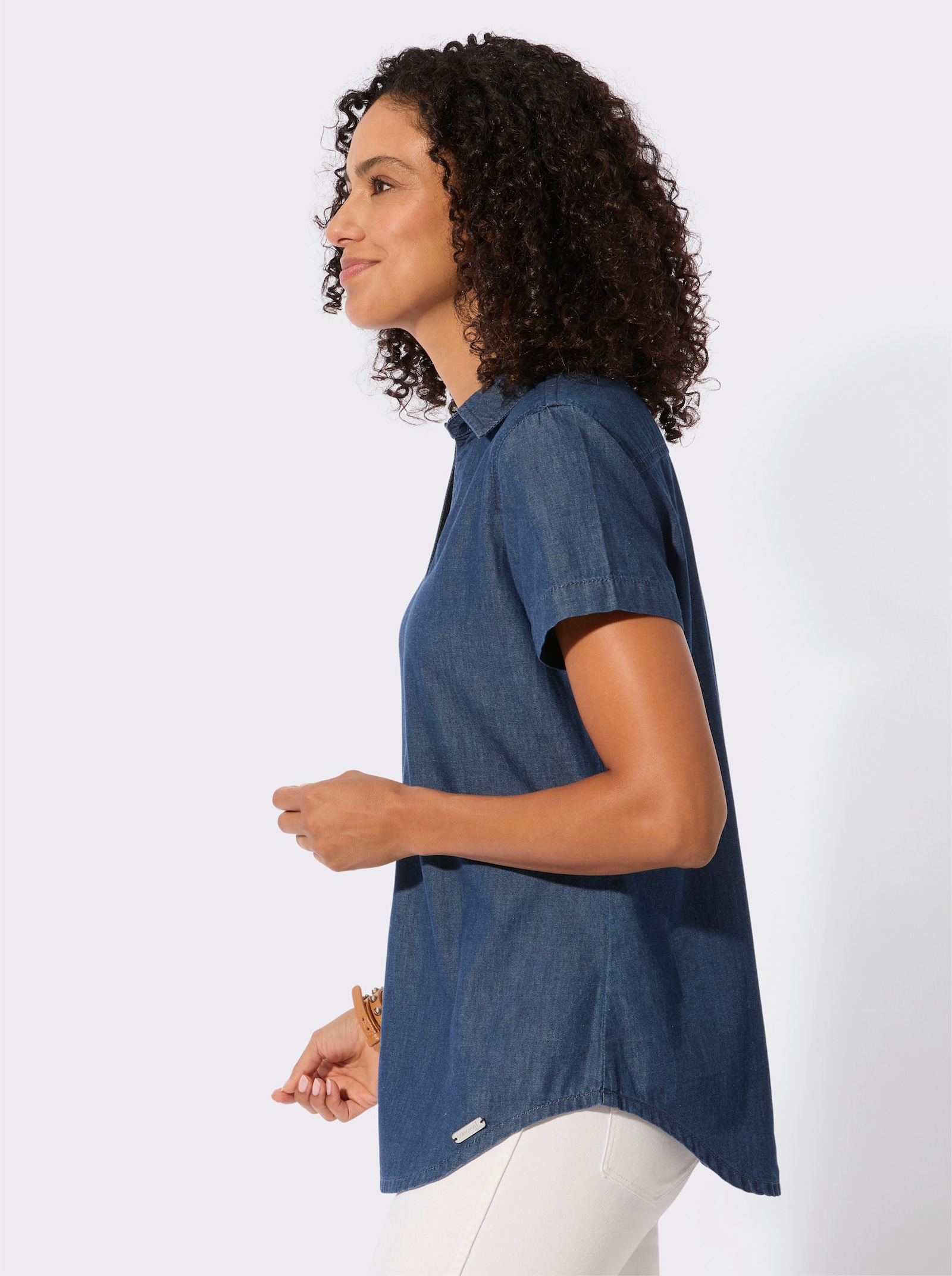 Jeanstunika mit abgerundetem Saum - blue-stone-washed