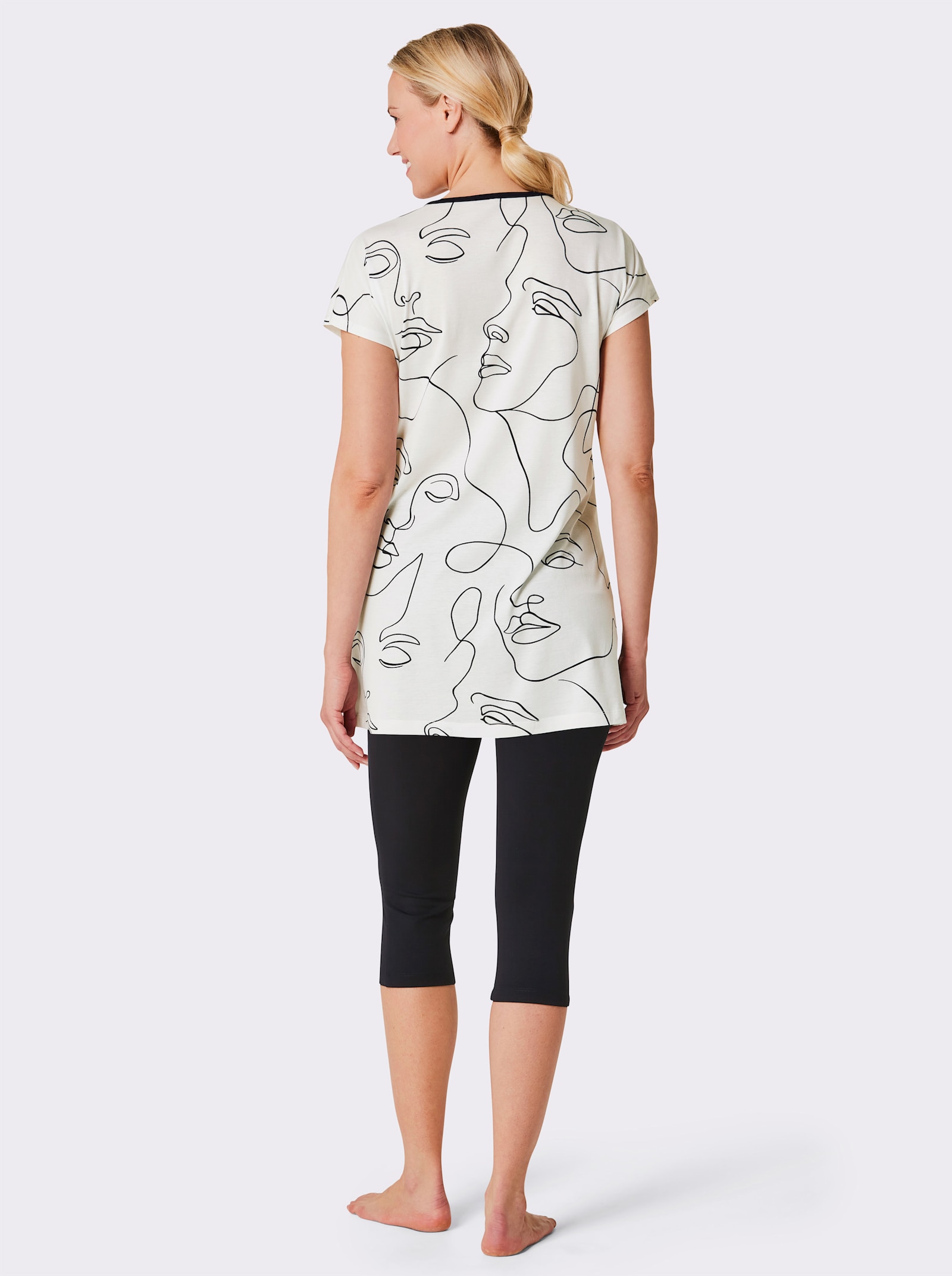 wäschepur Caprianzug mit Tunika-Oberteil - weiß-schwarz-bedruckt