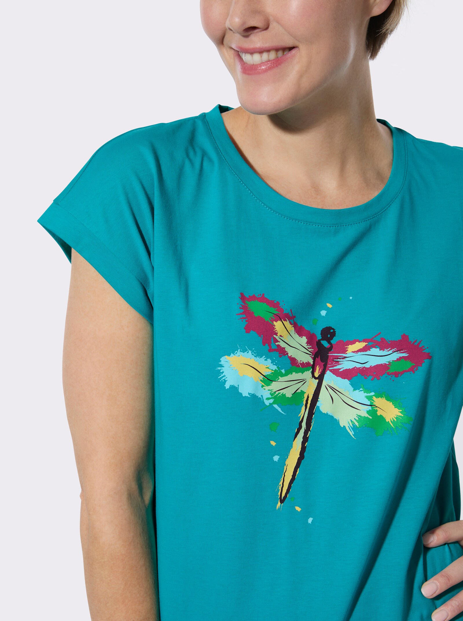 Longshirt mit Print - türkis