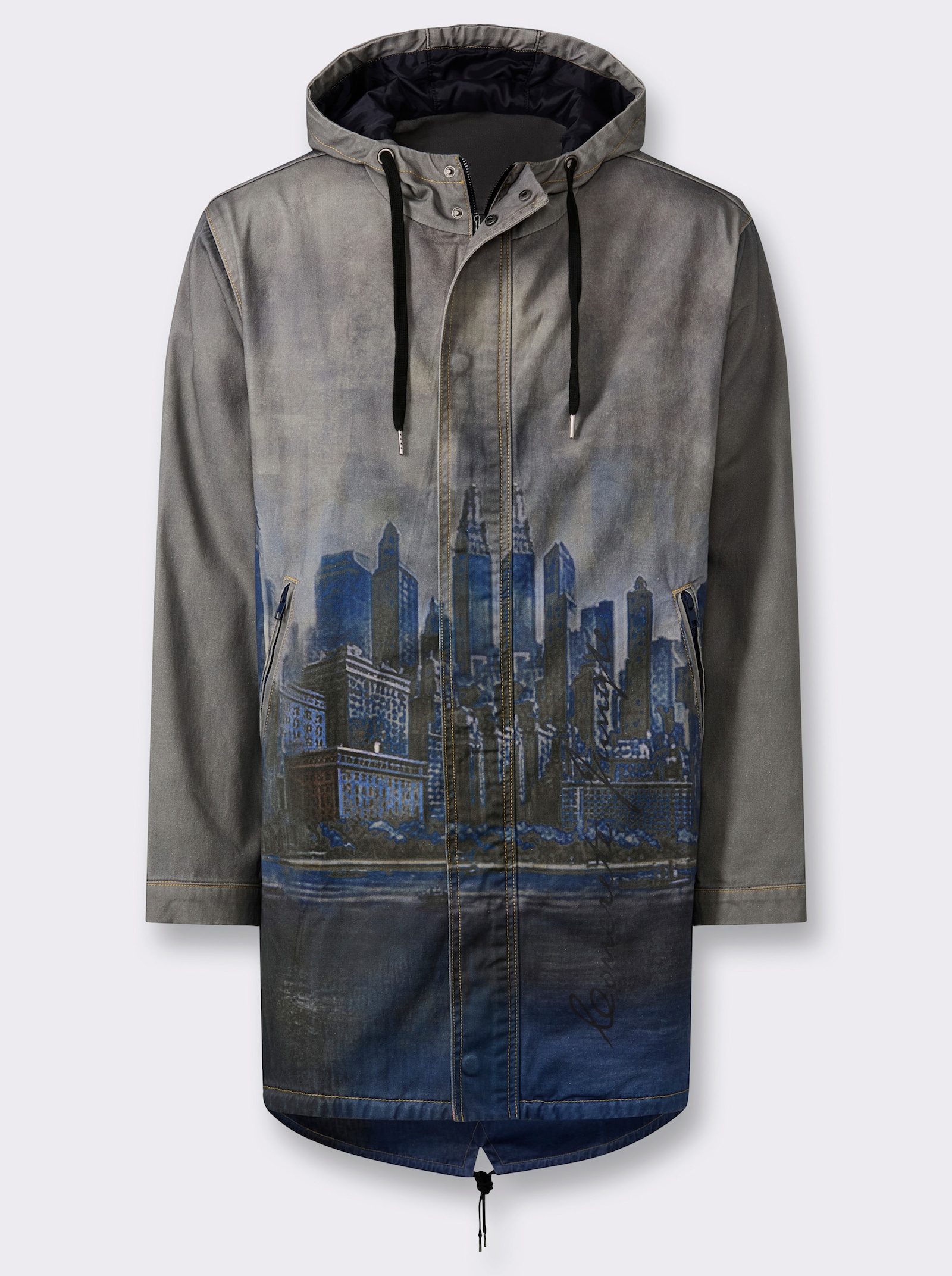 Marco Donati Longjacke mit Skyline-Print, Baumwolle - blue-stone-washed