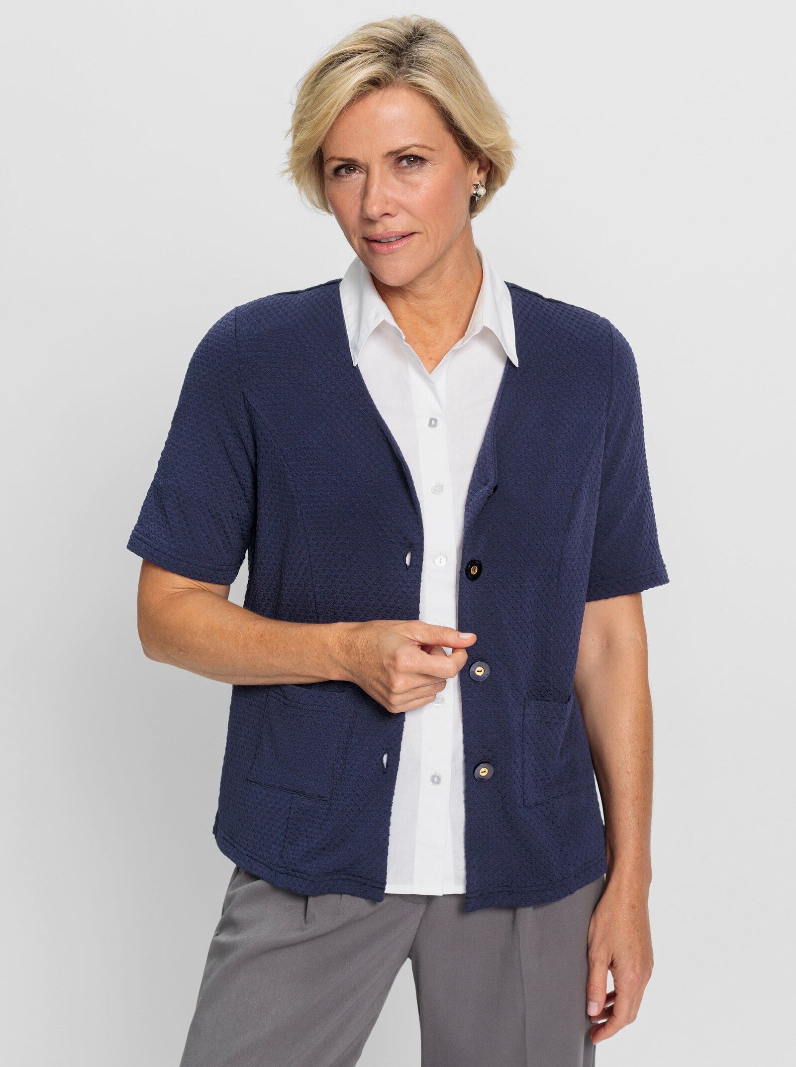 Shirtjacke in Jacquard-Qualität - marine