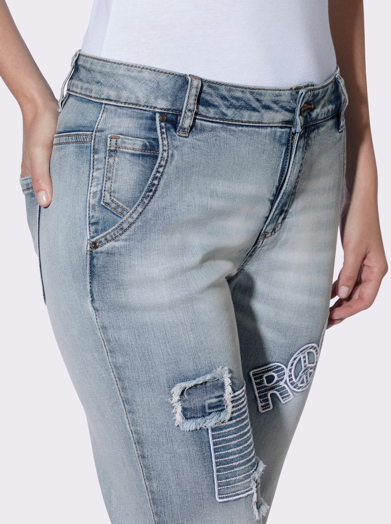 heine Boyfriend-Jeans mit Patches - blue-bleached
