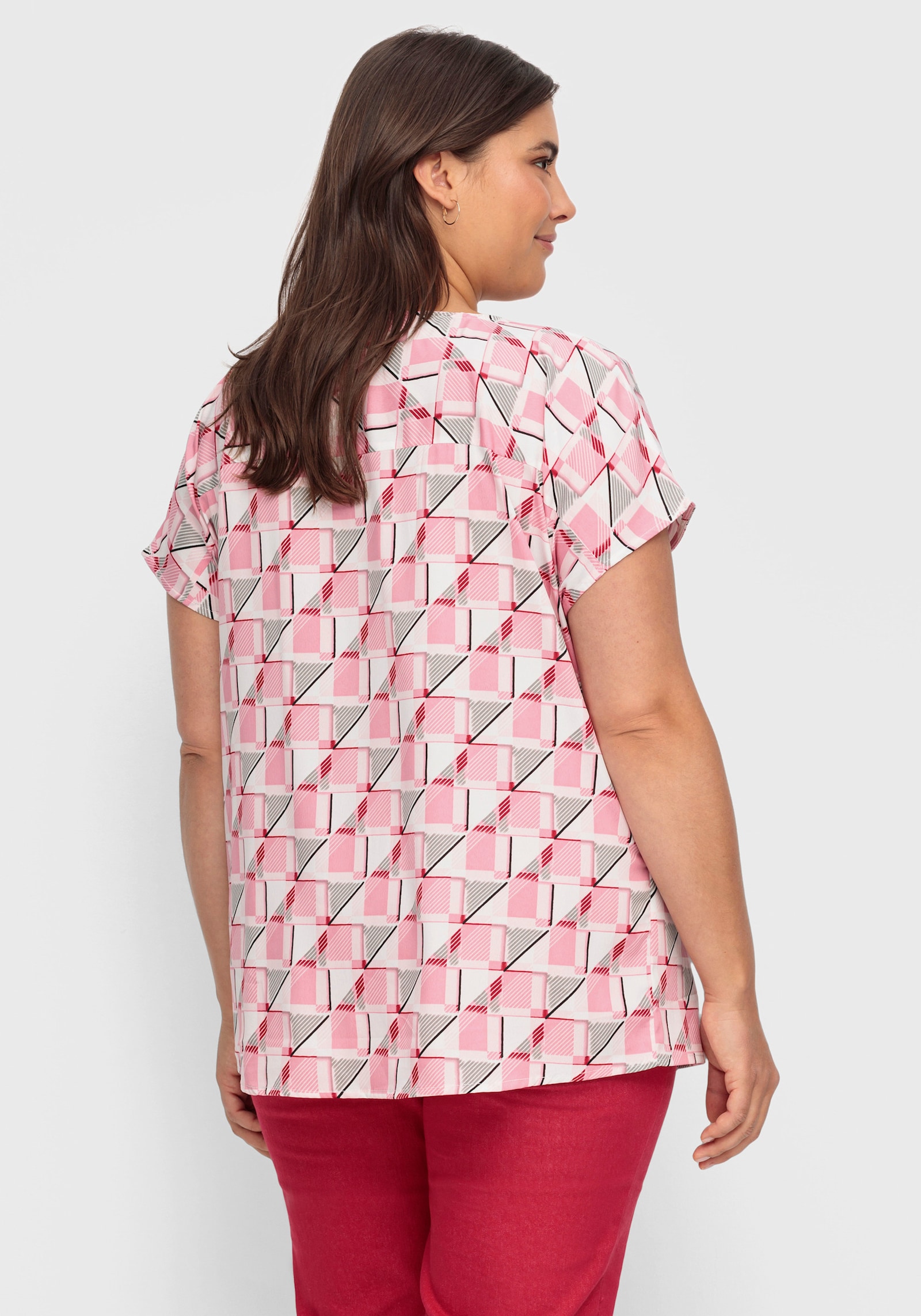 Schlupfbluse mit grafischem Druck, Crêpe-Qualität - altrosa-gemustert