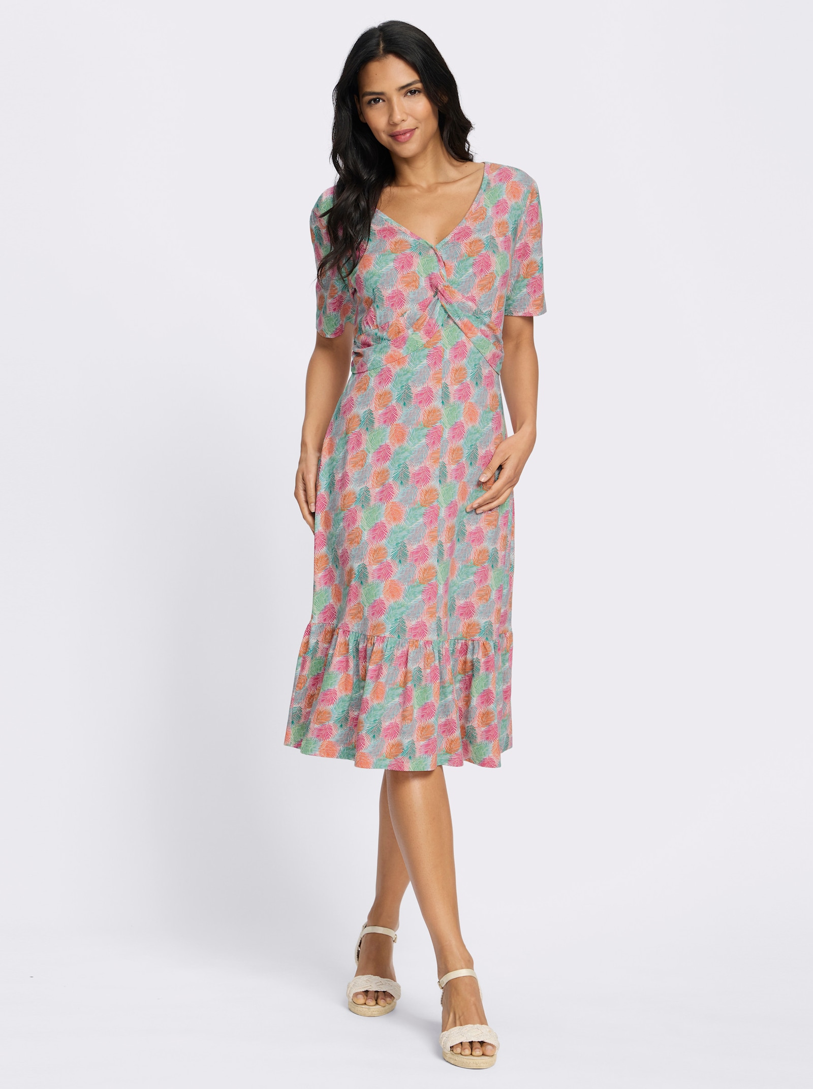 Jerseykleid mit Deko-Knoten - ozean-fuchsia-bedruckt