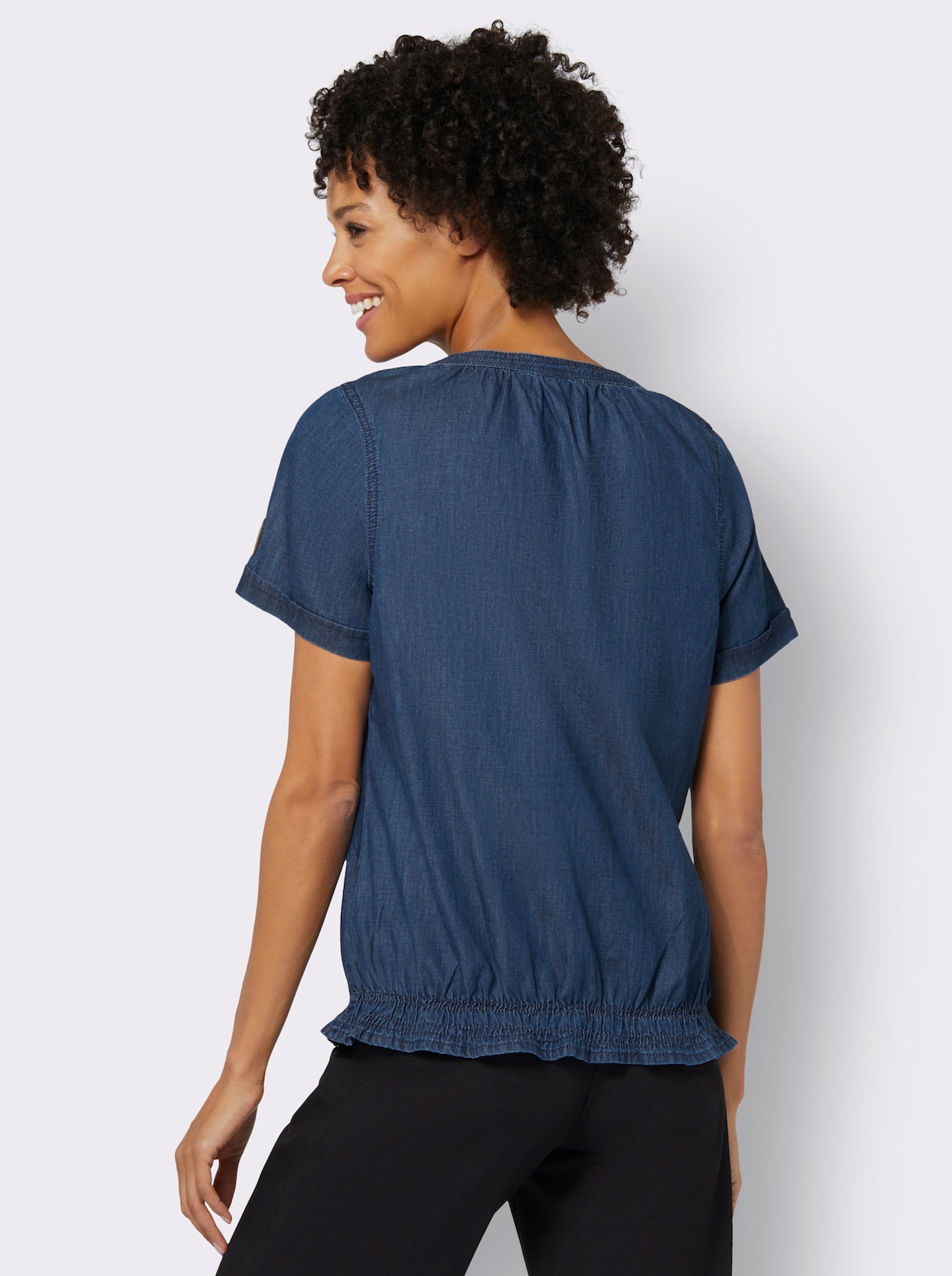 Blouse met korte mouwen - blue-stonewashed