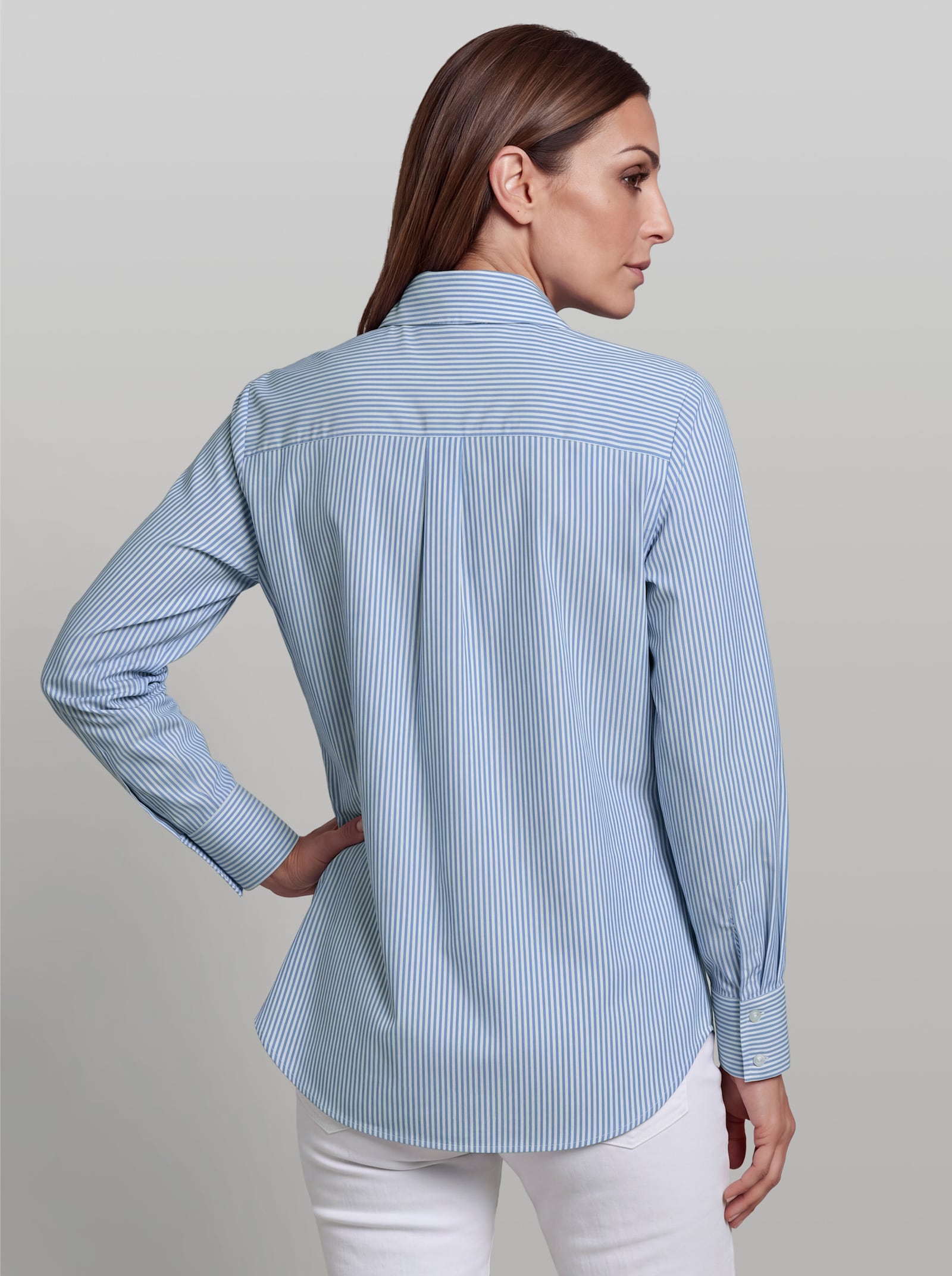 heine Hemdbluse mit Bindeband - ecru-himmelblau-gestreift