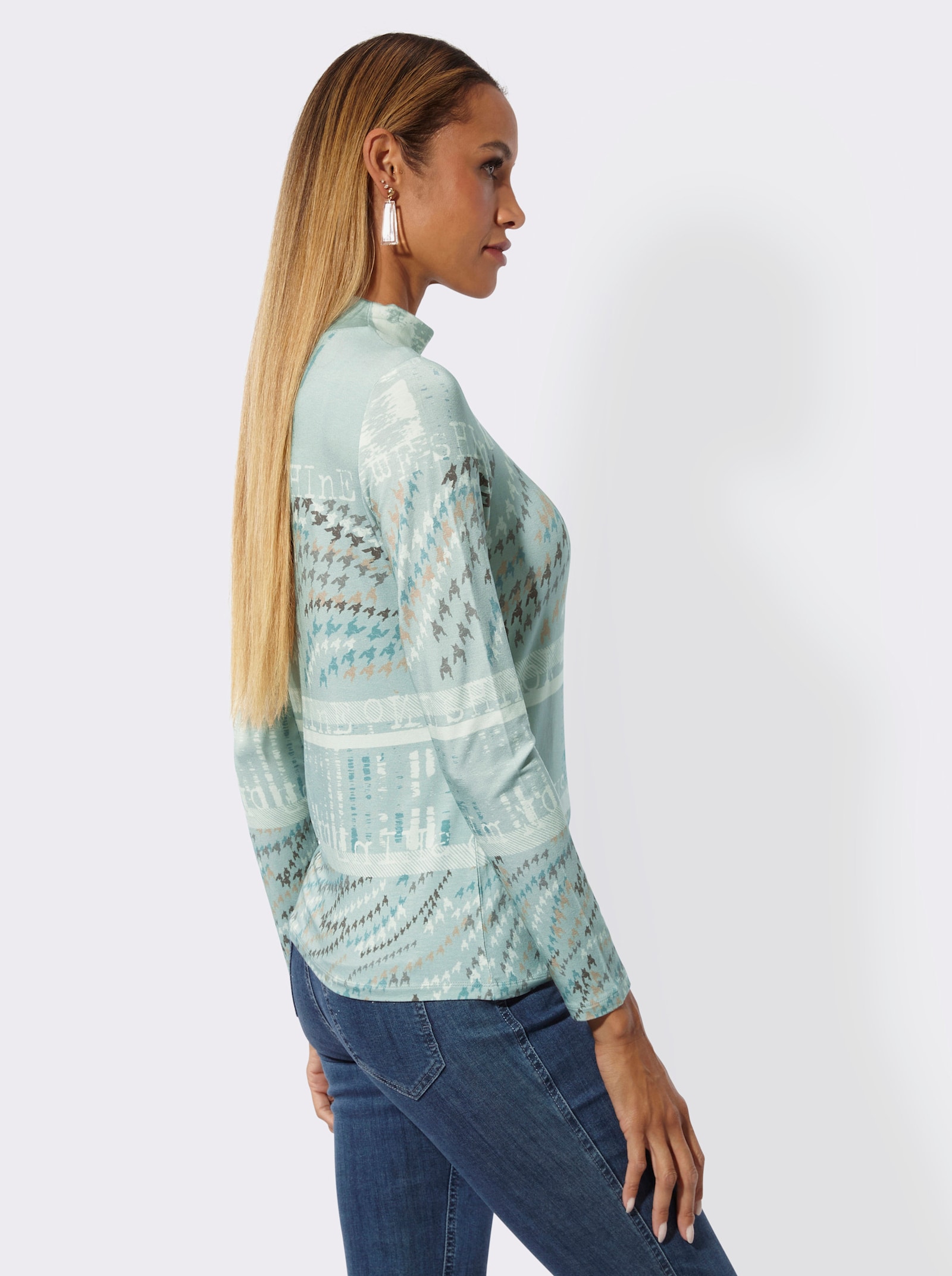 Stehkragenshirt - kalkmint-zartmint-bedruckt