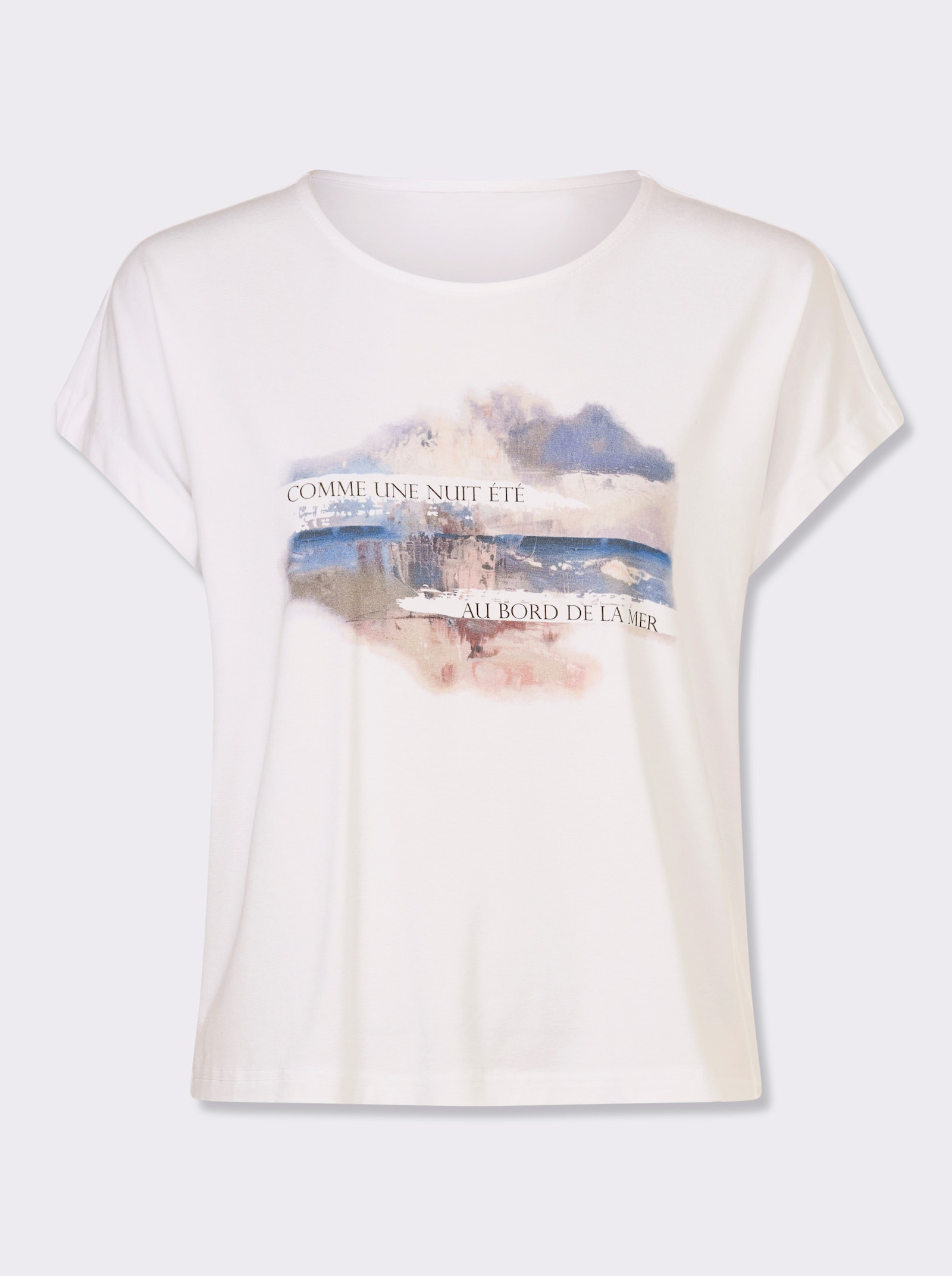 heine Kurzarmshirt mit Schriftzug-Print - weiß-rauchblau