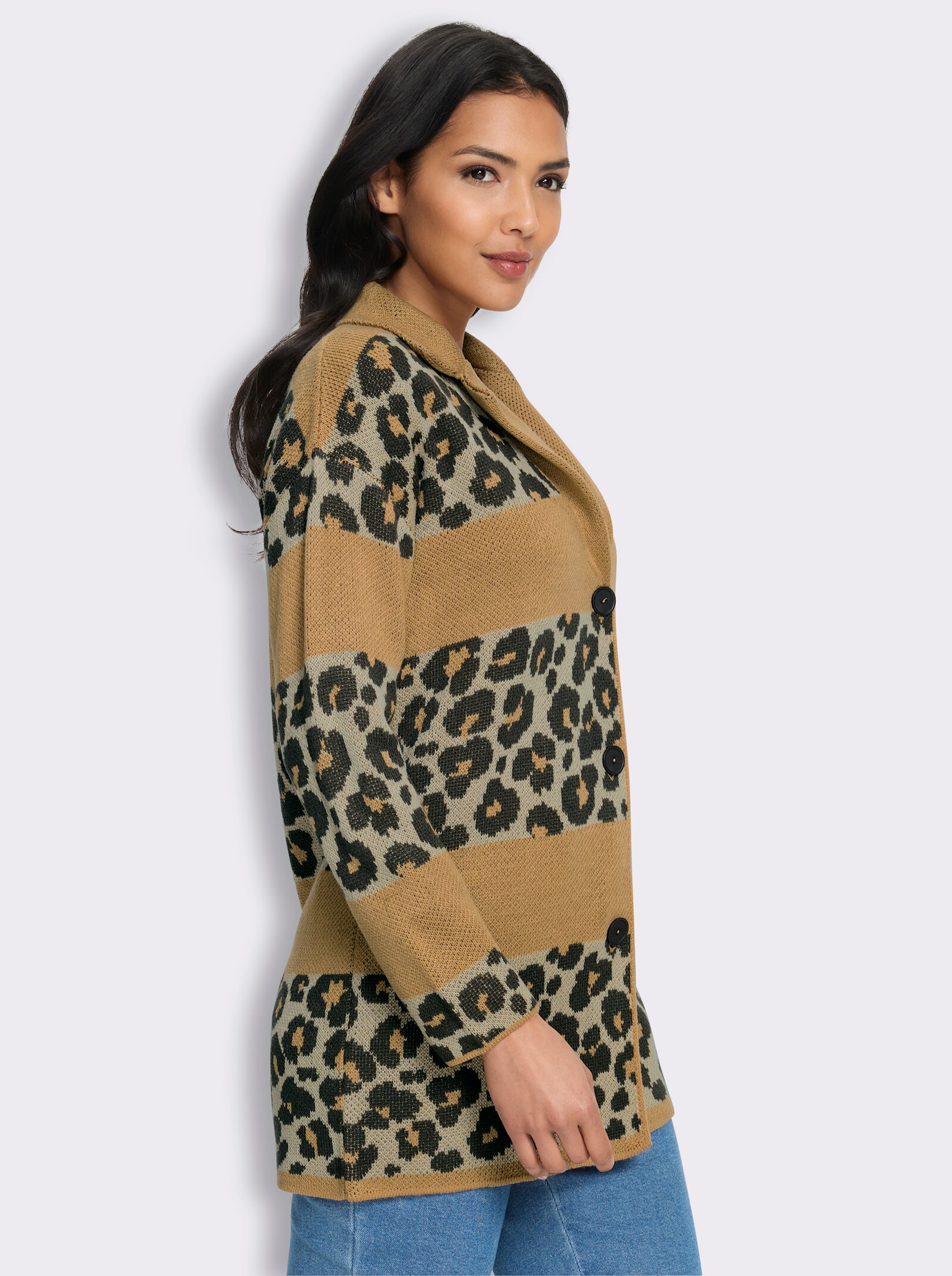 Jacquardstrickjacke im Mustermix - camel-graphit-gemustert
