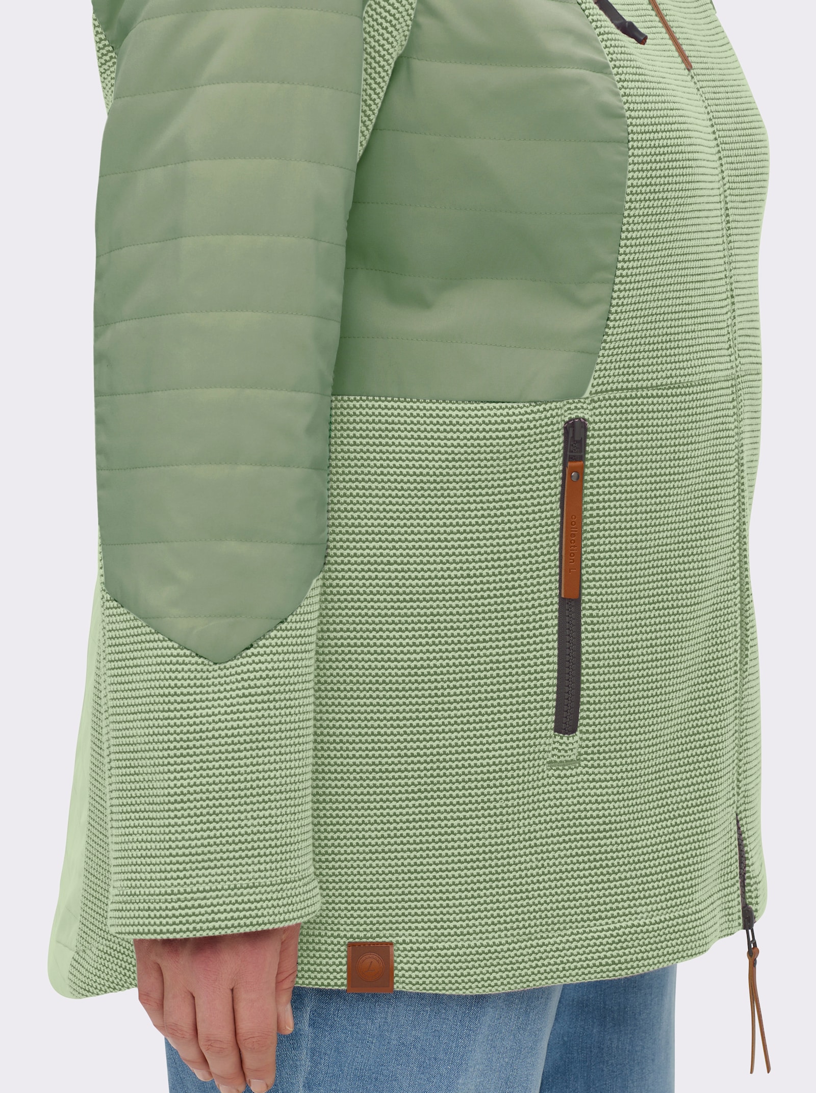 Übergangsjacke im Mix aus Fleece und Stepp - eucalyptus