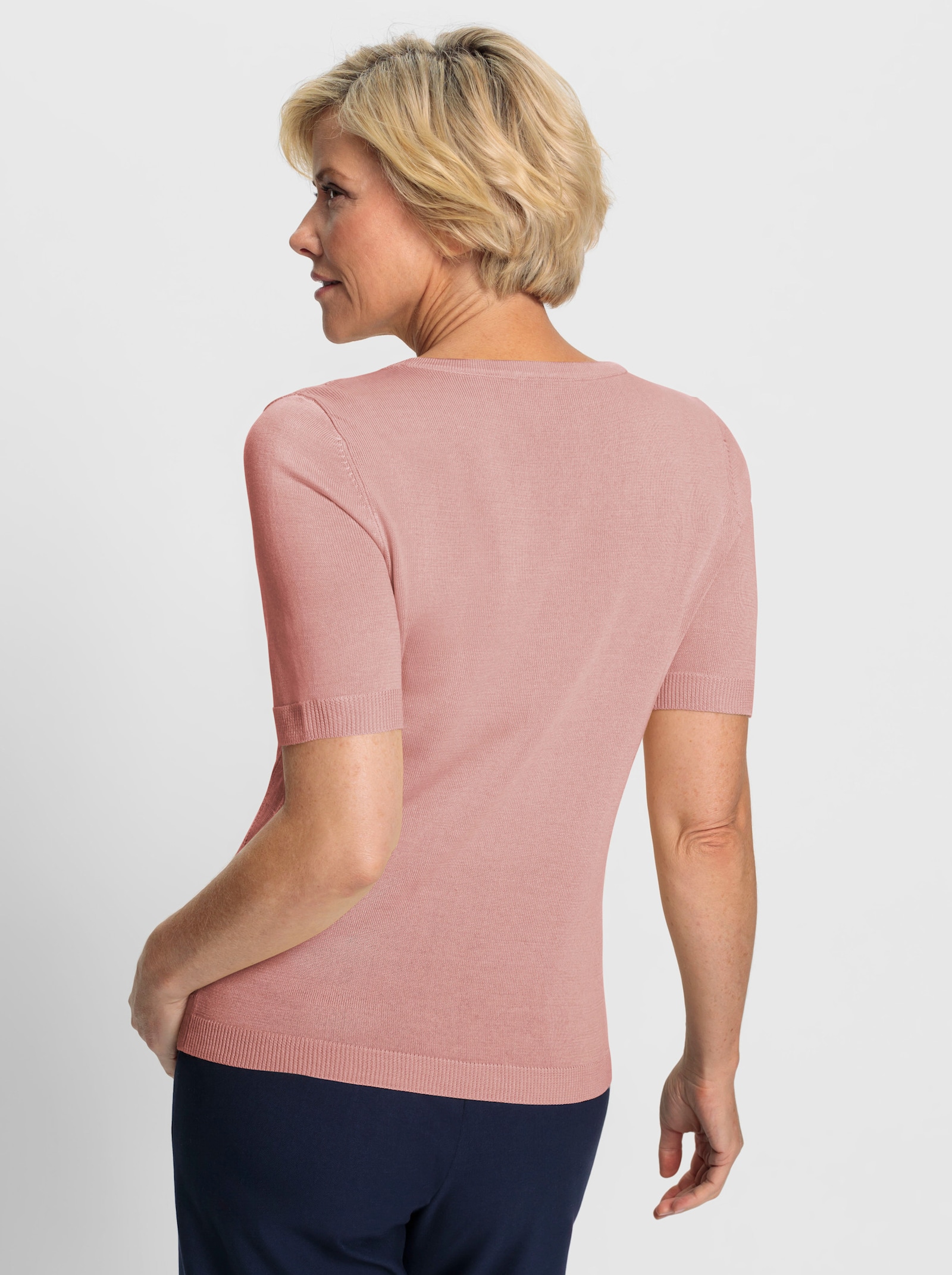 Ajourpullover mit längerem Halbarm - rosenquarz