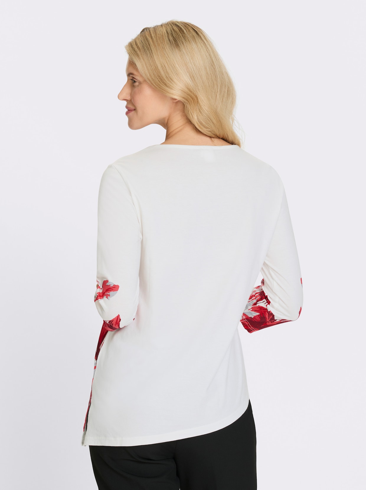Rundhalsshirt - ecru-rot-bedruckt