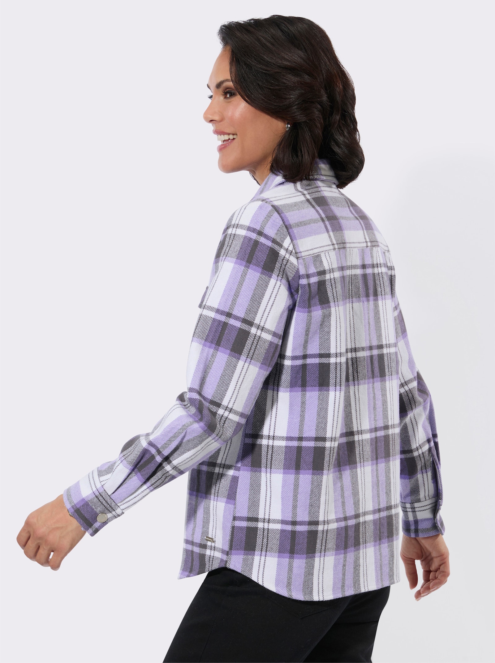 Flanellbluse im Karomuster - lavendel-anthrazit-kariert
