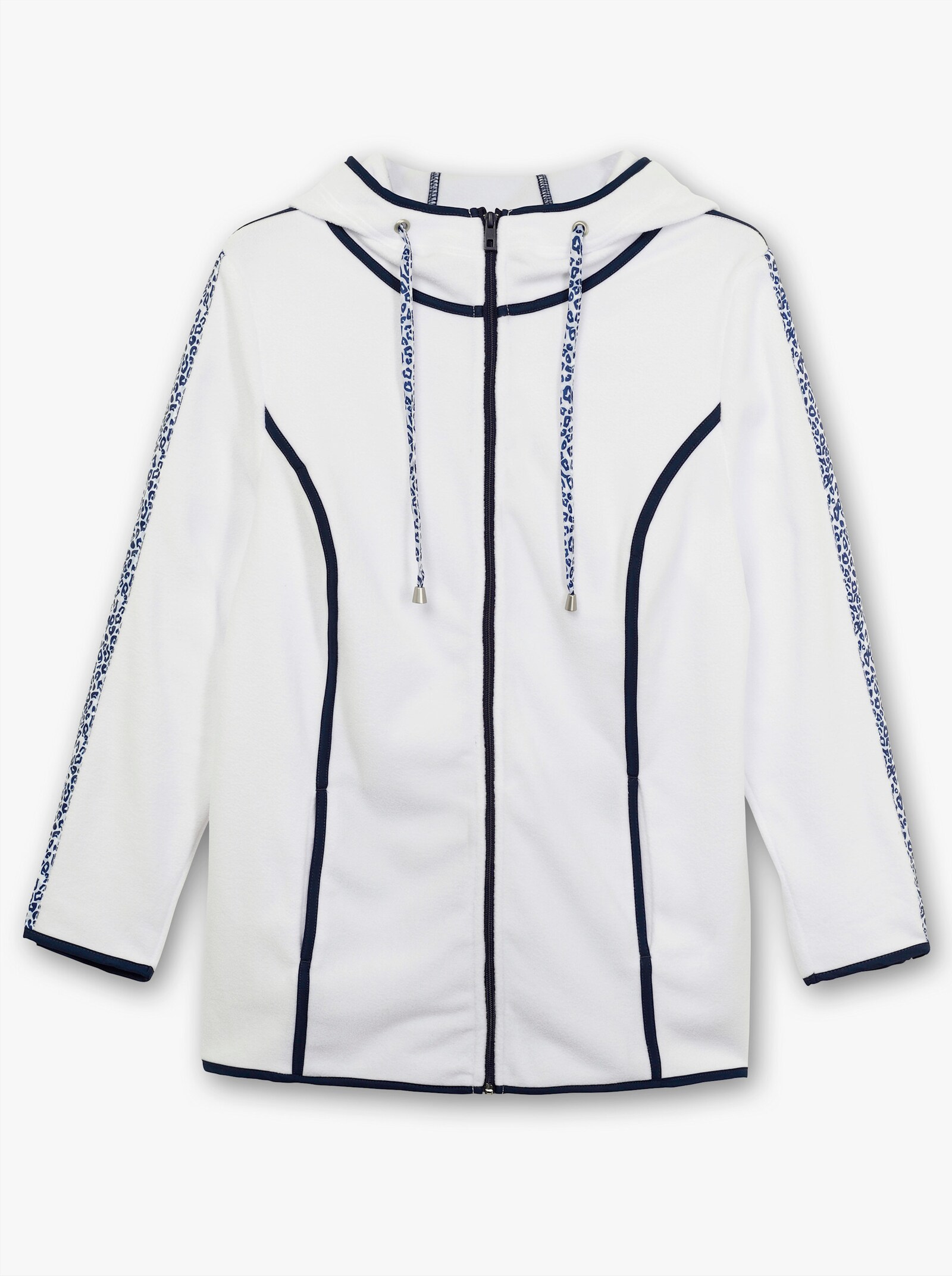 Fleecejacke mit gemusterten Zierbändern - ecru-marine